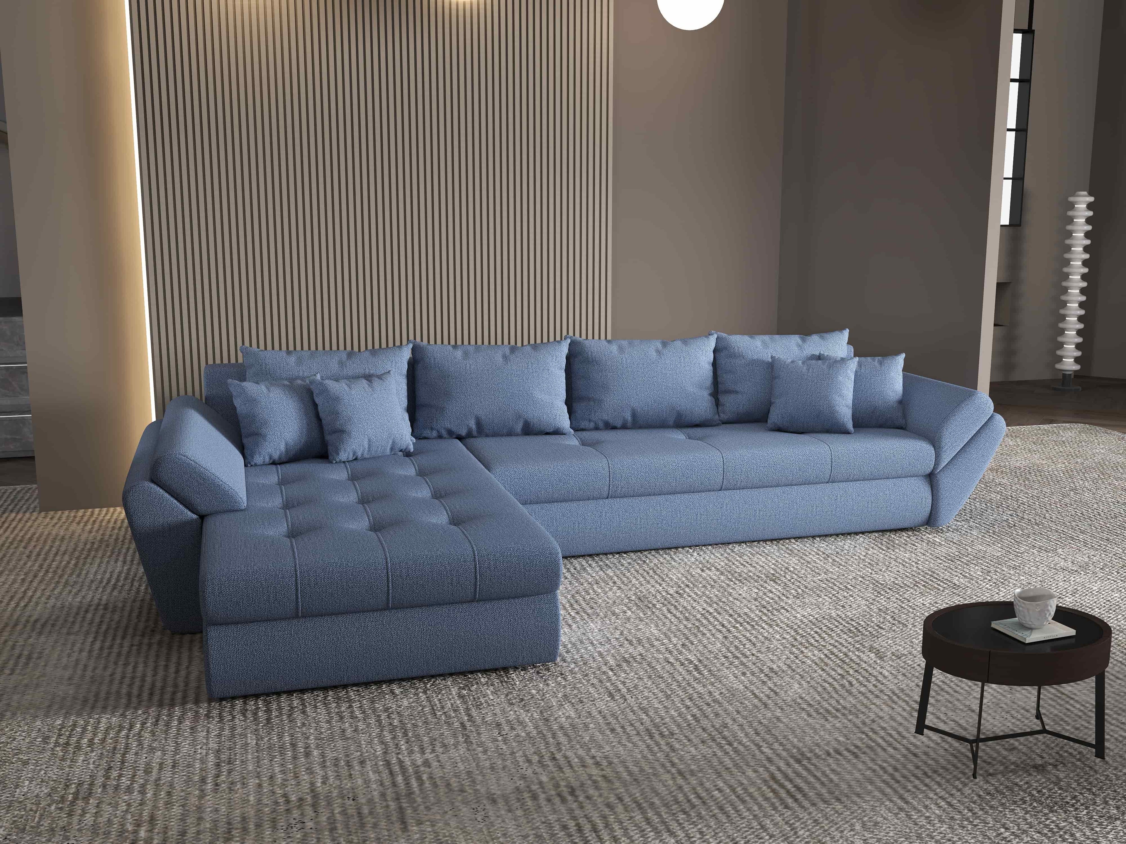 Colțar extensibil dumonde cu ladă de depozitare si sezut confortabil din spuma high-density, Loana XL Enjoy Albastru 335x185 cm