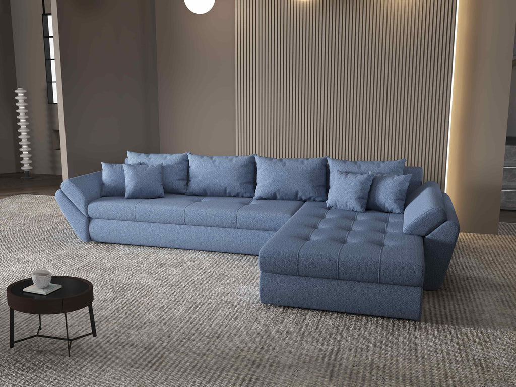 Colțar extensibil dumonde cu ladă de depozitare si sezut confortabil din spuma high-density, Loana XL Enjoy Albastru II 335x185 cm