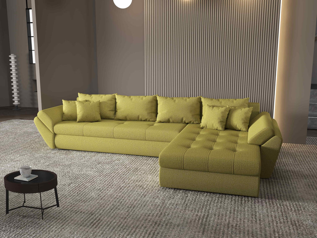Colțar extensibil dumonde cu ladă de depozitare si sezut confortabil din spuma high-density, Loana XL Enjoy Verde II 335x185 cm