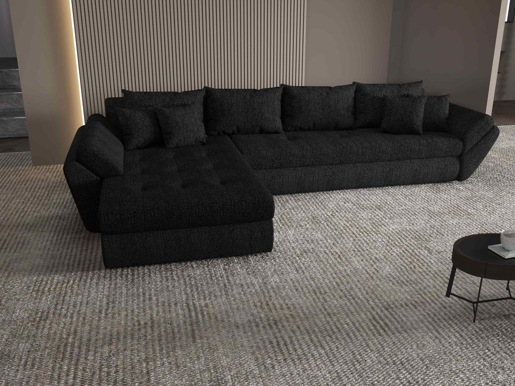 Colțar extensibil dumonde cu ladă de depozitare si sezut confortabil din spuma high-density, Loana XL Enjoy Negru 335x185 cm