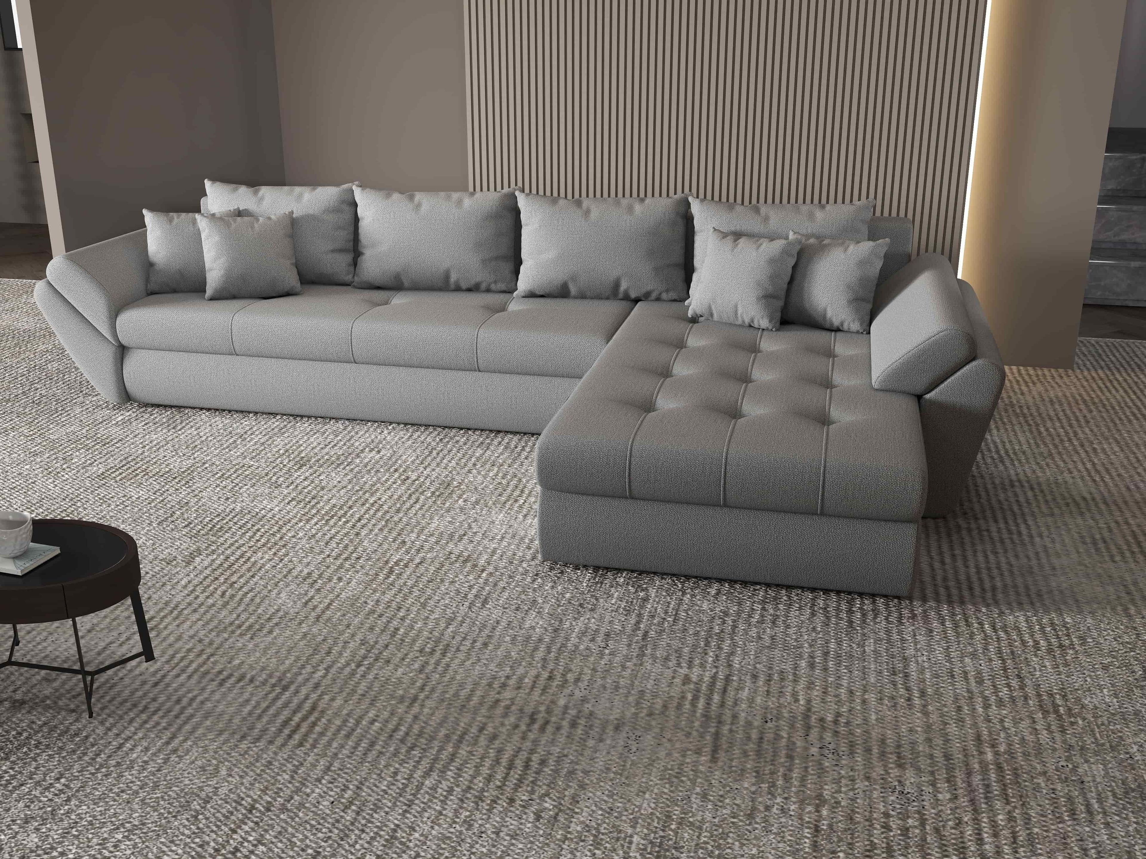 Colțar extensibil dumonde cu ladă de depozitare si sezut confortabil din spuma high-density, Loana XL Enjoy Gri II 335x185 cm