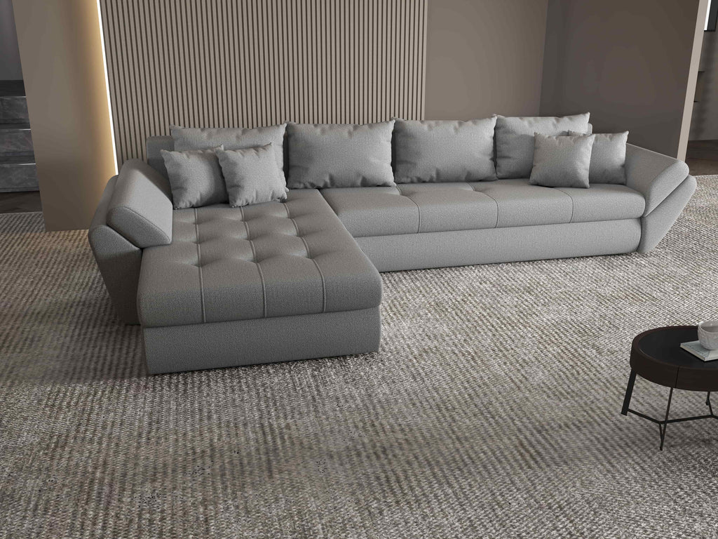 Colțar extensibil dumonde cu ladă de depozitare si sezut confortabil din spuma high-density, Loana XL Enjoy Gri 335x185 cm