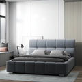Pat dormitor dumonde, tapitat gri, Prestige 160x200 cm, somiera rabatabila inclusa, spatiu depozitare