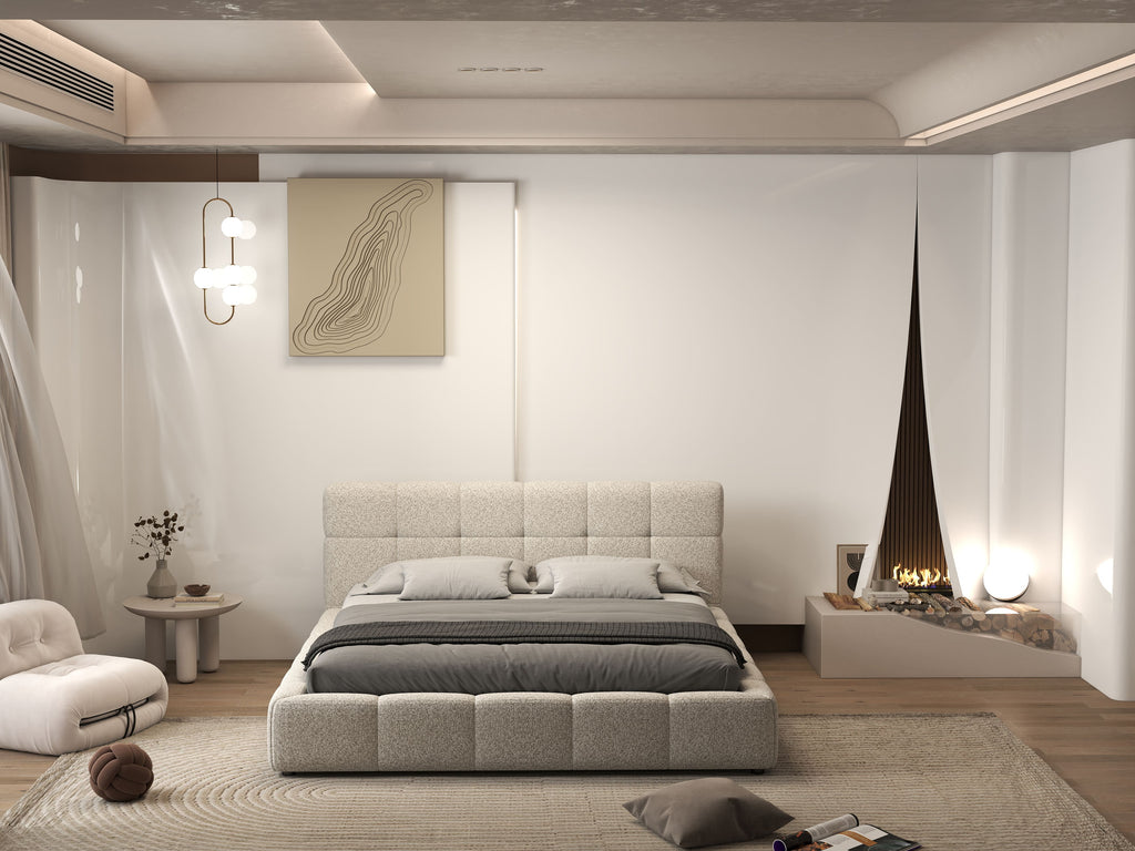 Pat dormitor dumonde, tapitat gri, Lorenzo 180x200 cm, somiera rabatabila inclusa, spatiu depozitare