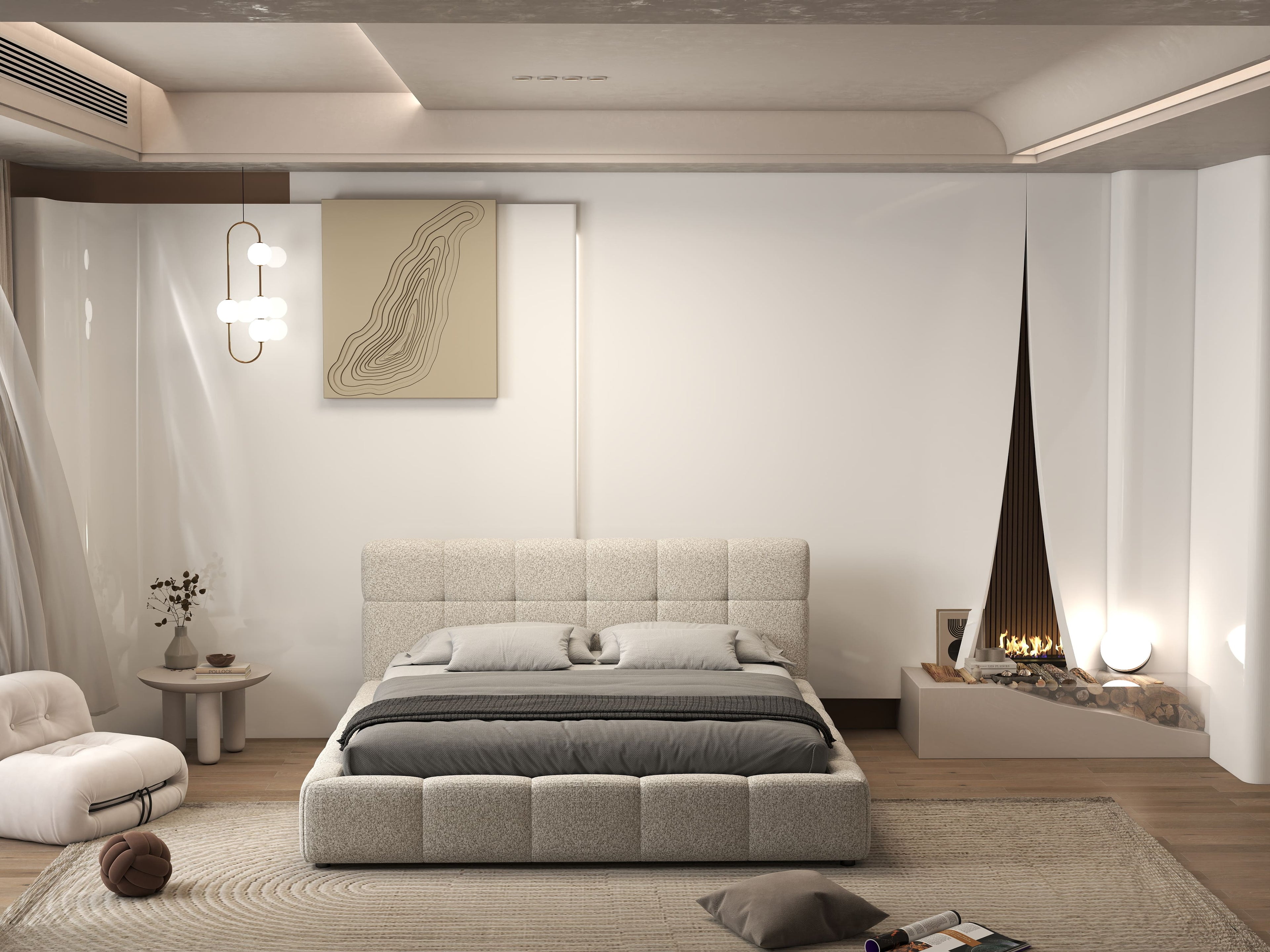Pat dormitor dumonde, tapitat gri, Lorenzo 180x200 cm, somiera rabatabila inclusa, spatiu depozitare