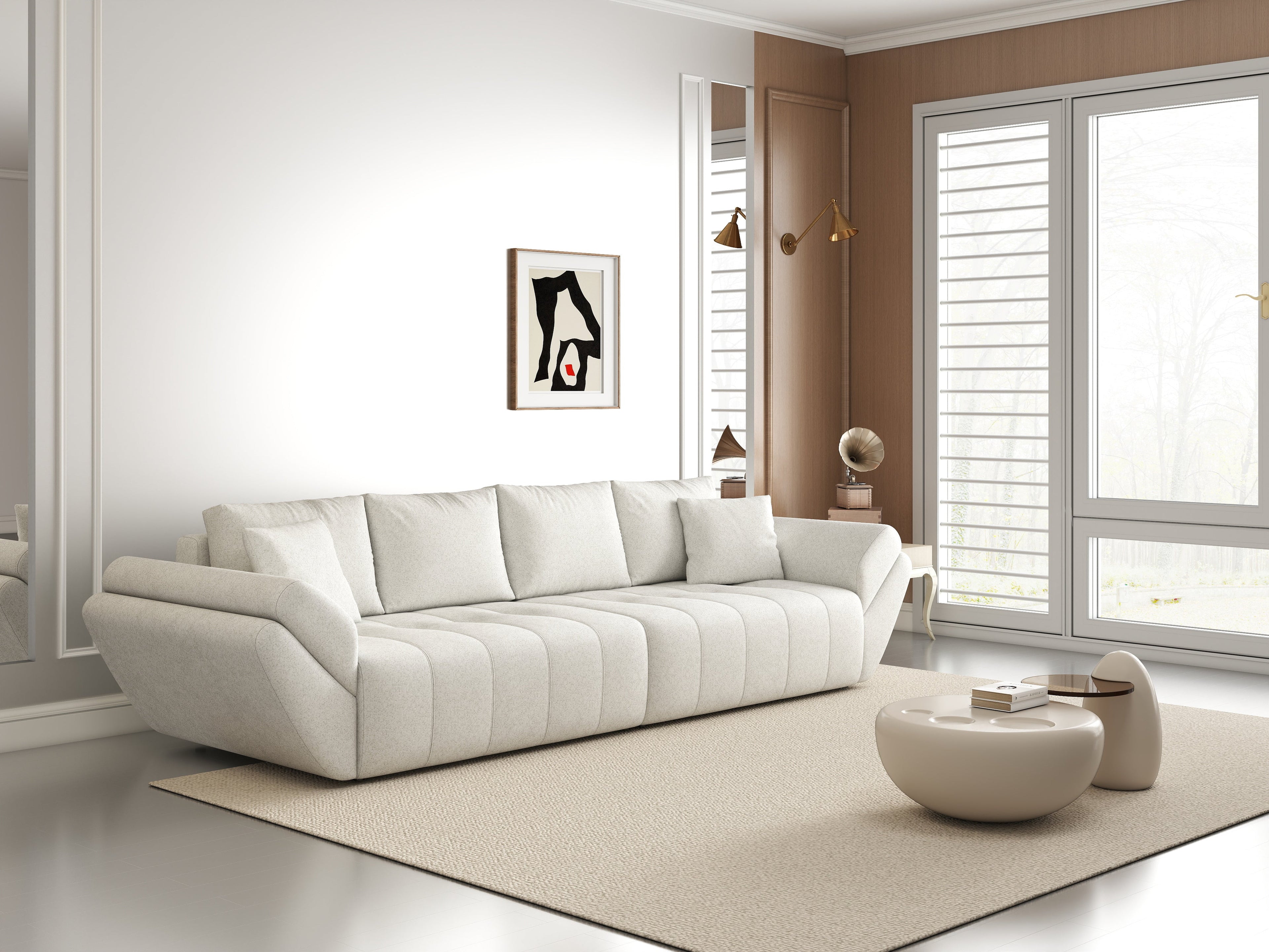 Canapea extensibilă dumonde cu ladă de depozitare si sezut confortabil din spuma high-density, Berlin Euphoria Ivory 300x100 cm