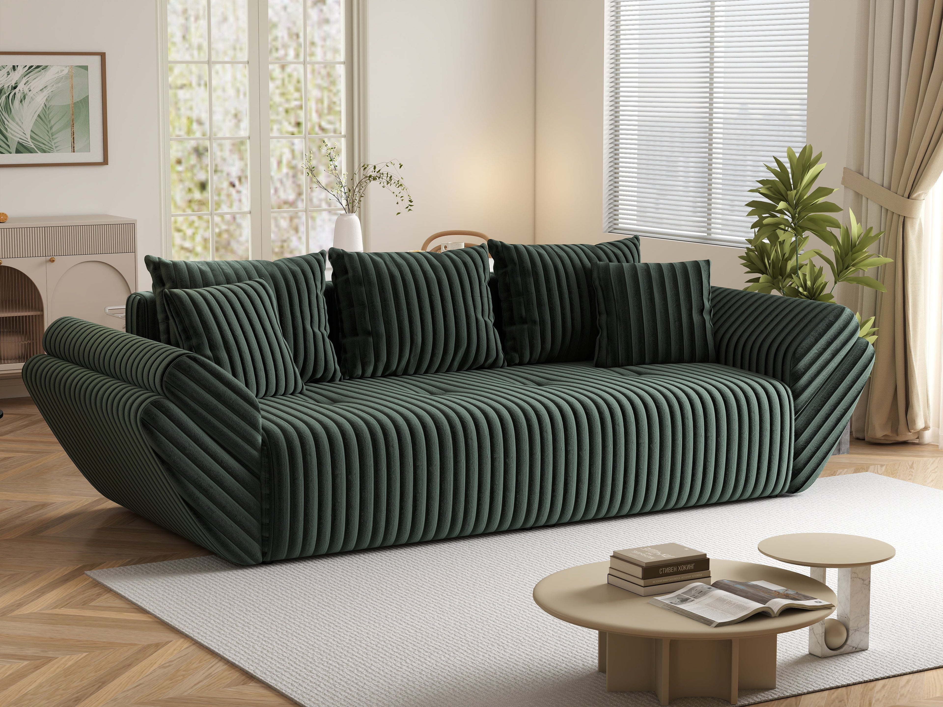 Canapea extensibilă dumonde cu ladă de depozitare si sezut confortabil din spuma high-density, Berlin Ambience Green 250x100 cm