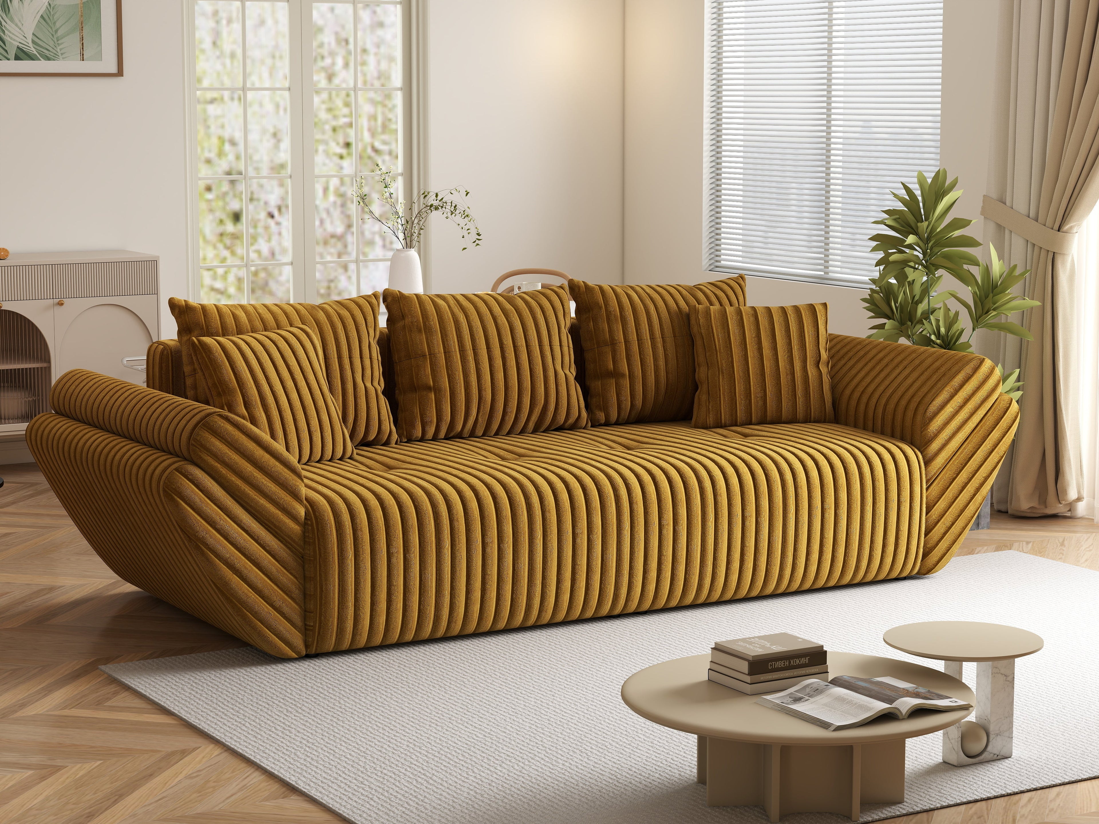 Canapea extensibilă dumonde cu ladă de depozitare si sezut confortabil din spuma high-density, Berlin Ambience Mustar 250x100 cm