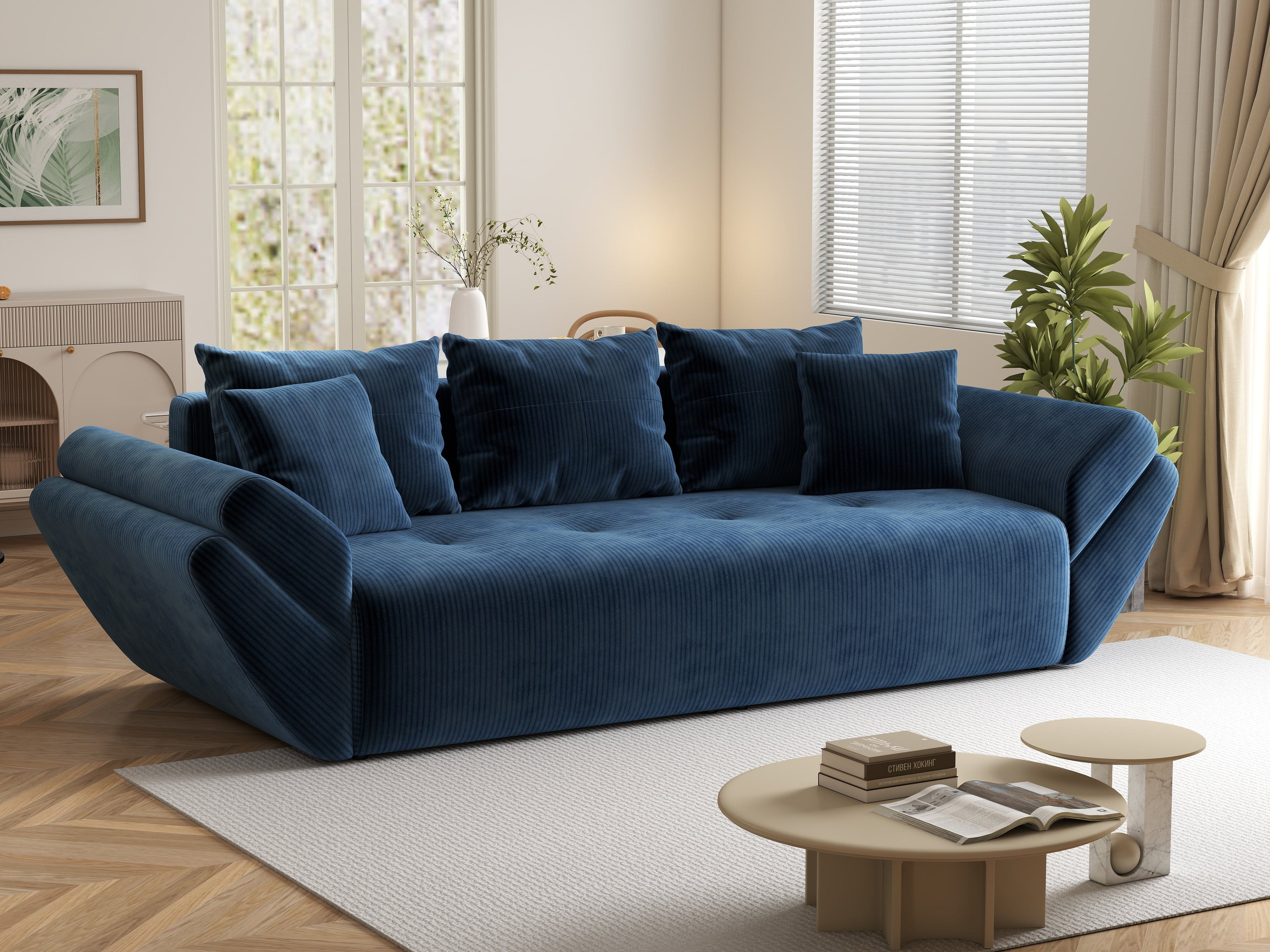 Canapea extensibilă dumonde cu ladă de depozitare si sezut confortabil din spuma high-density, Berlin Zoom Blue 250x100 cm
