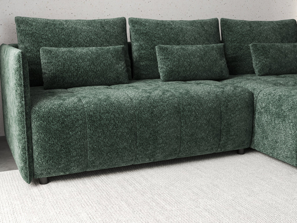 Colțar extensibil dumonde cu ladă de depozitare si sezut confortabil din spuma high-density, Malta Euphoria Green 235x185 cm