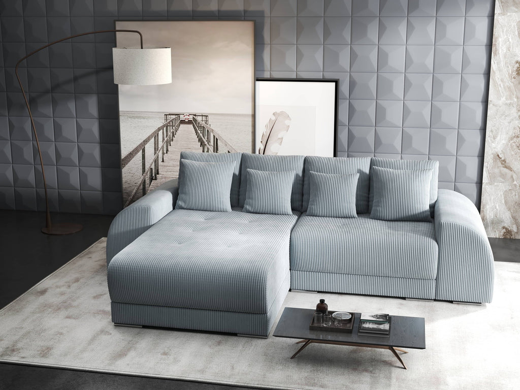 Colțar extensibil dumonde cu ladă de depozitare si sezut confortabil din spuma high-density, Verona Zoom Gri 290x185 cm