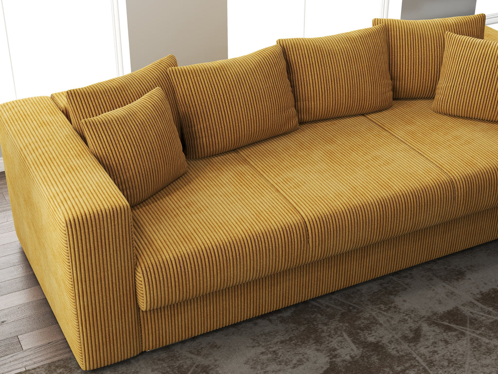 Canapea extensibilă dumonde cu ladă de depozitare si sezut confortabil din spuma high-density, Gloria Zoom Mustar 240x100 cm