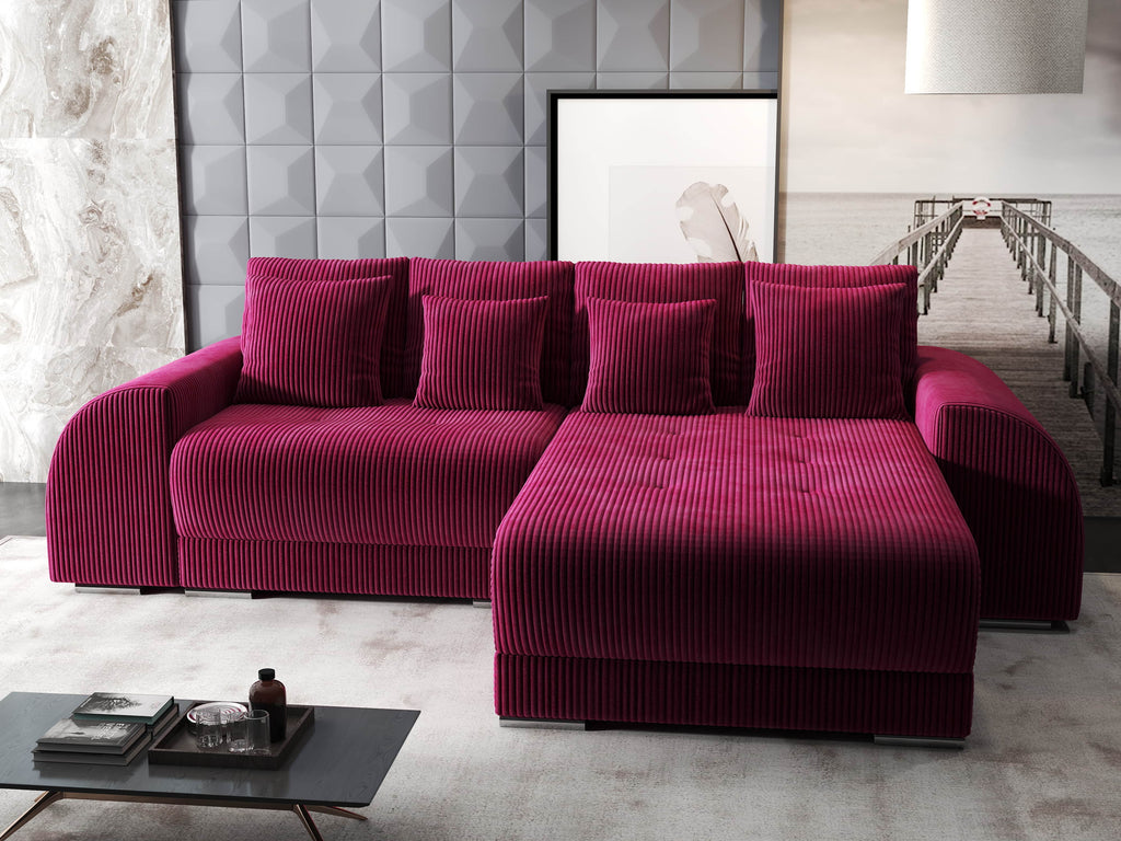 Colțar extensibil dumonde cu ladă de depozitare si sezut confortabil din spuma high-density, Verona Zoom Rosu II 290x185 cm