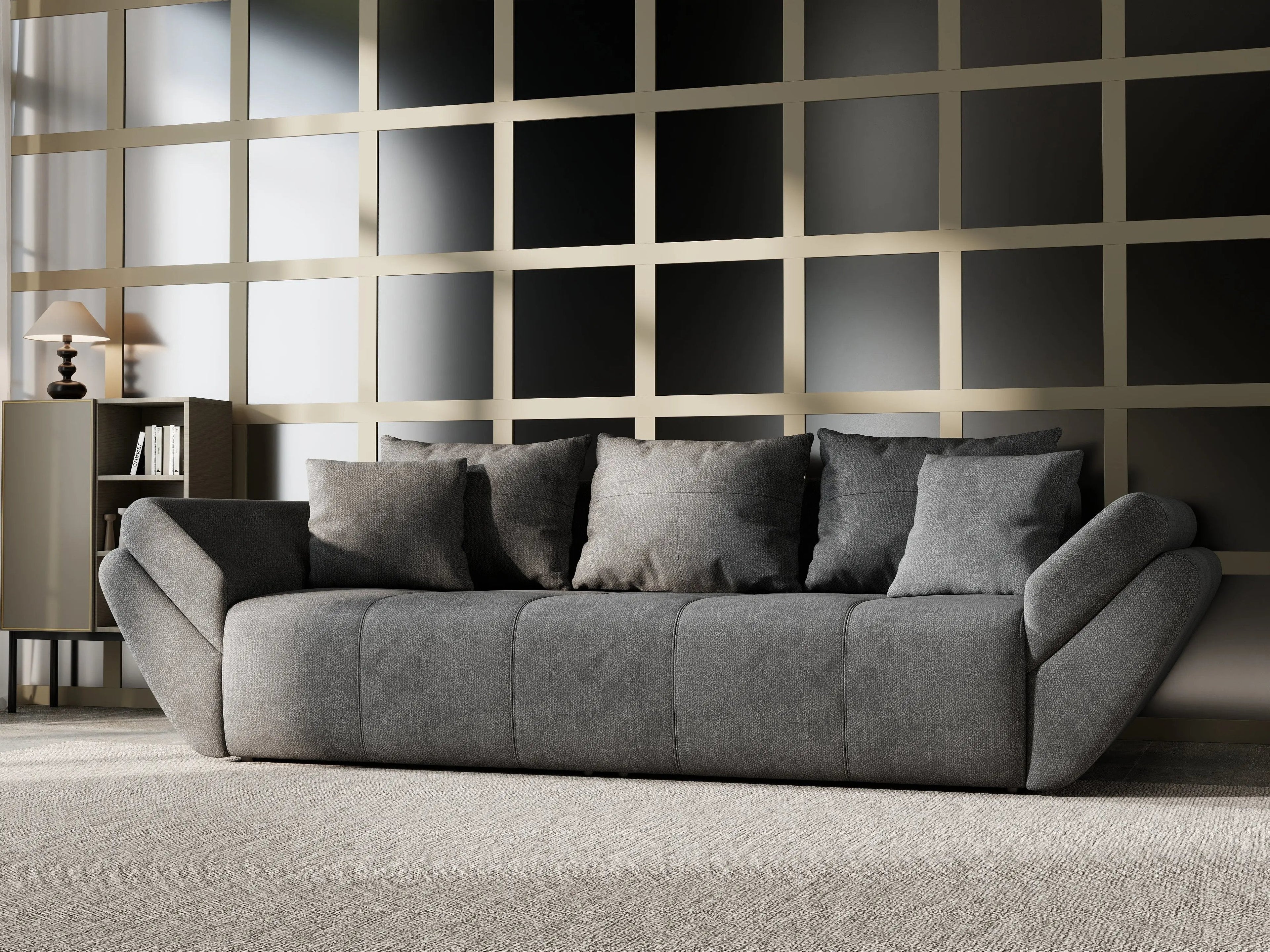 Canapea extensibilă dumonde cu ladă de depozitare si sezut confortabil din spuma high-density, Berlin Enjoy Kaki 250x100 cm
