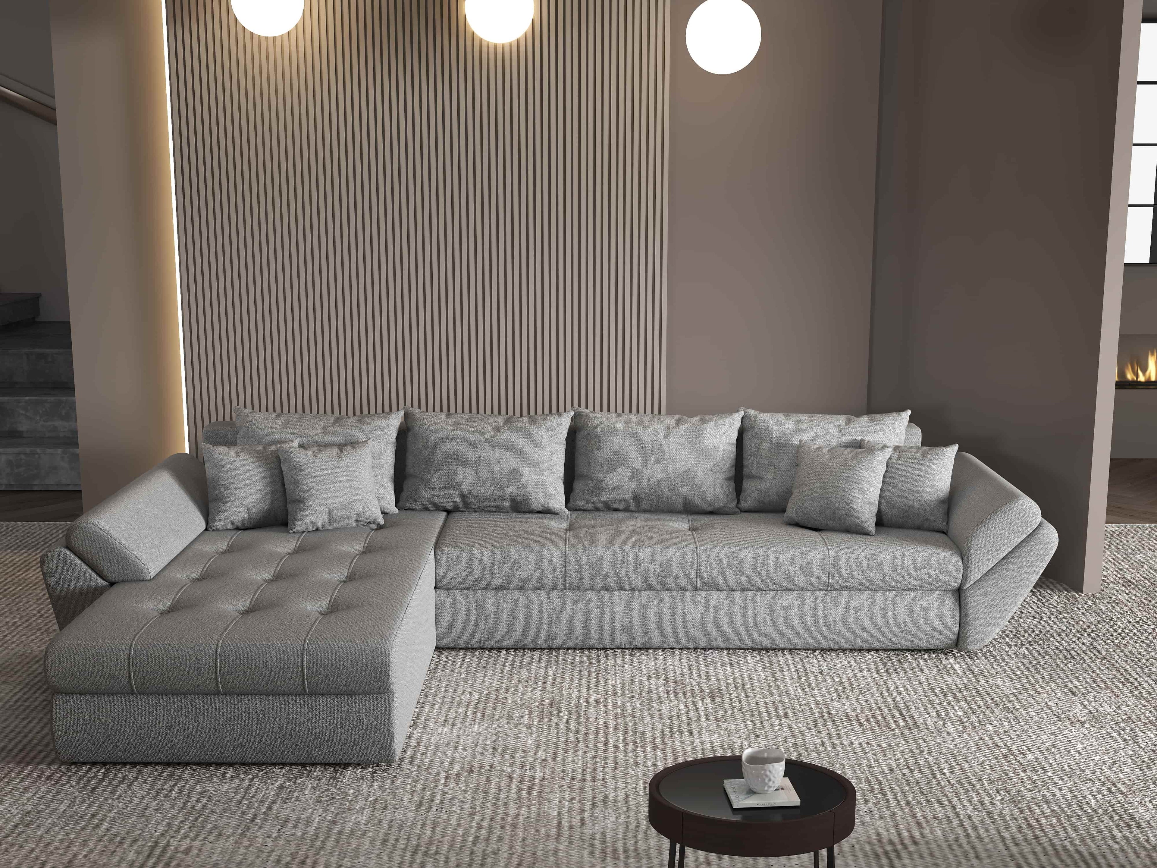Colțar extensibil dumonde cu ladă de depozitare si sezut confortabil din spuma high-density, Loana XL Enjoy Gri 335x185 cm