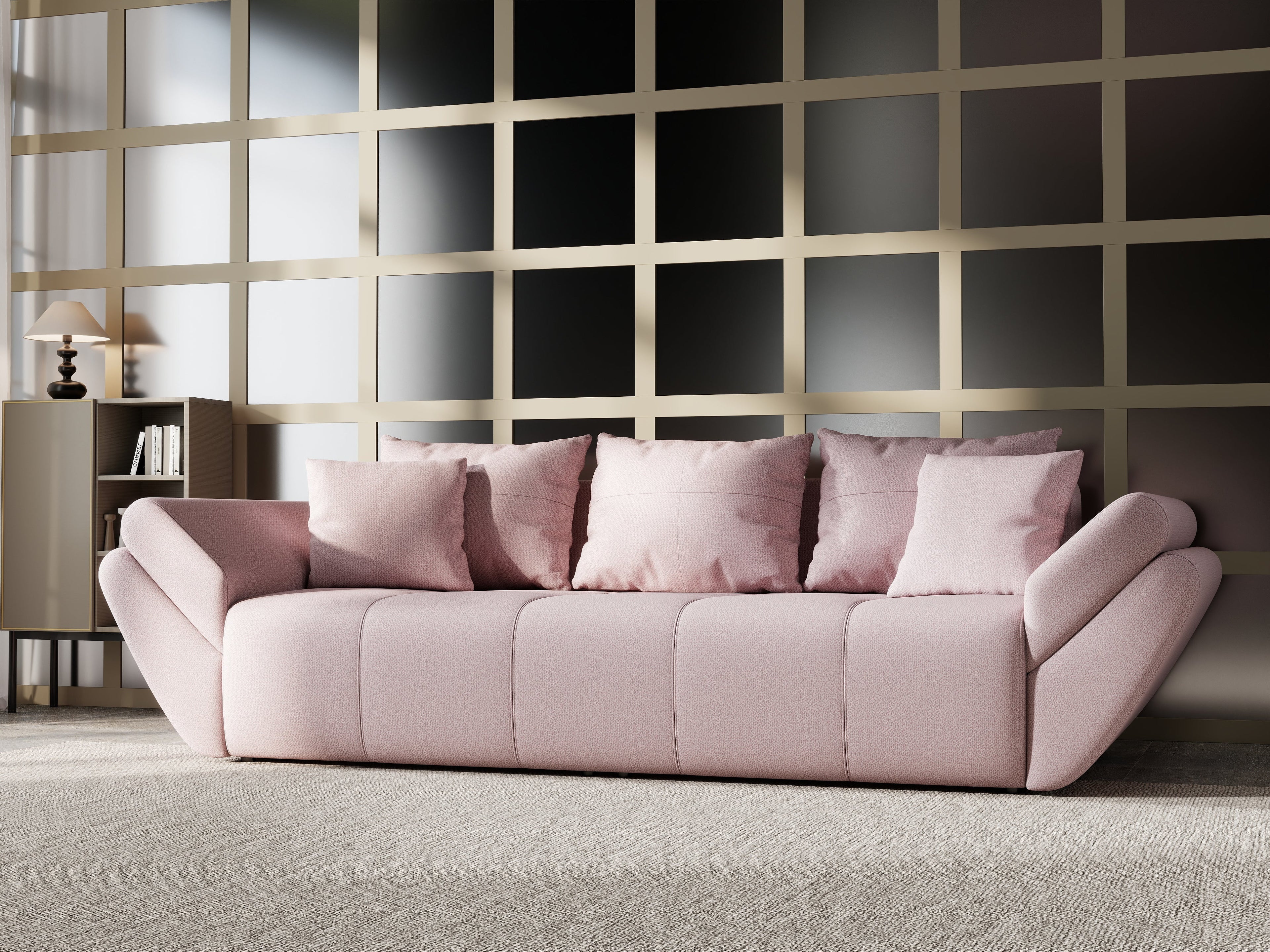 Canapea extensibilă dumonde cu ladă de depozitare si sezut confortabil din spuma high-density, Berlin Enjoy Flamingo 250x100 cm