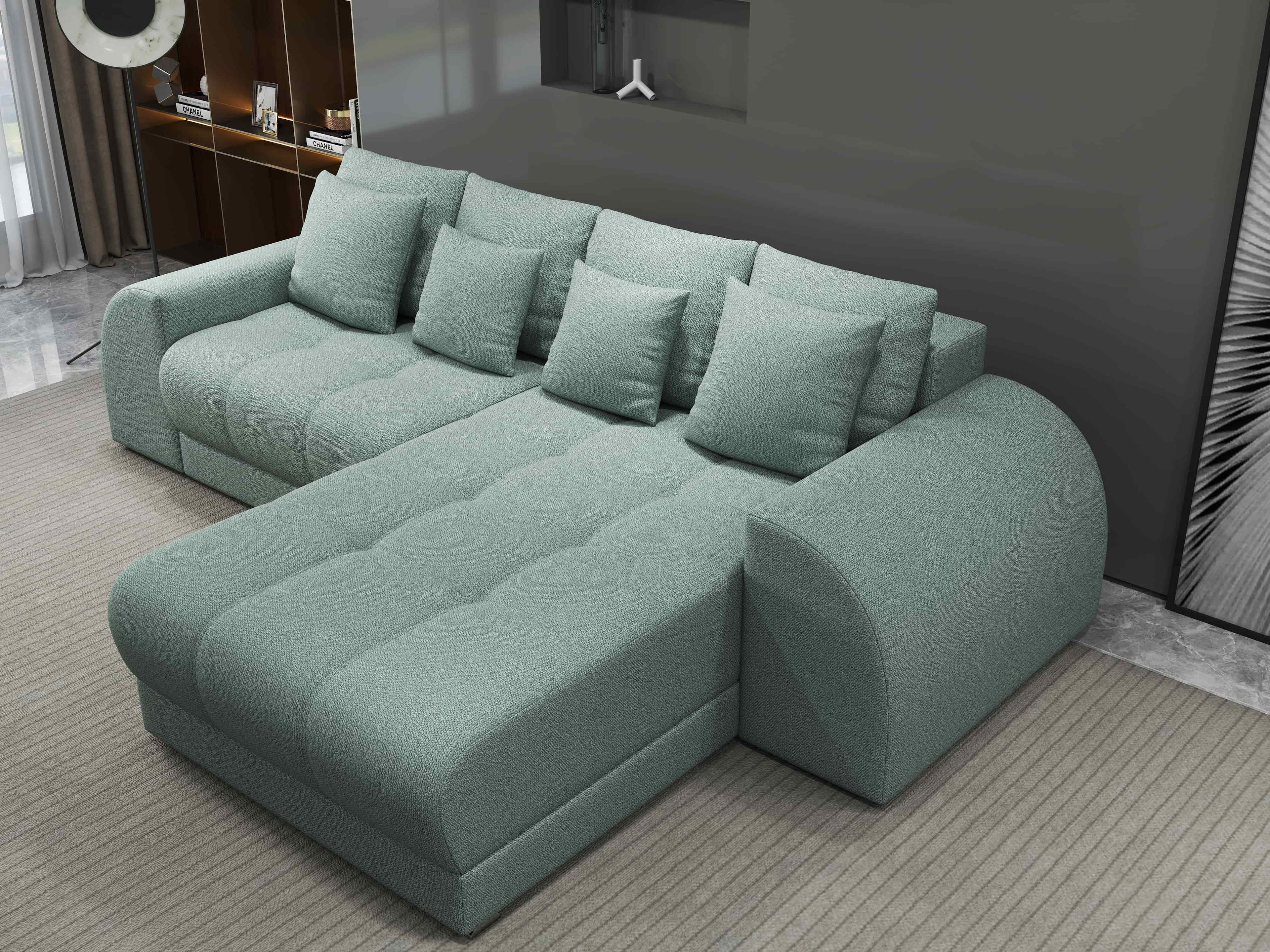 Colțar extensibil dumonde cu ladă de depozitare si sezut confortabil din spuma high-density, Verona Enjoy Mint II 290x185 cm