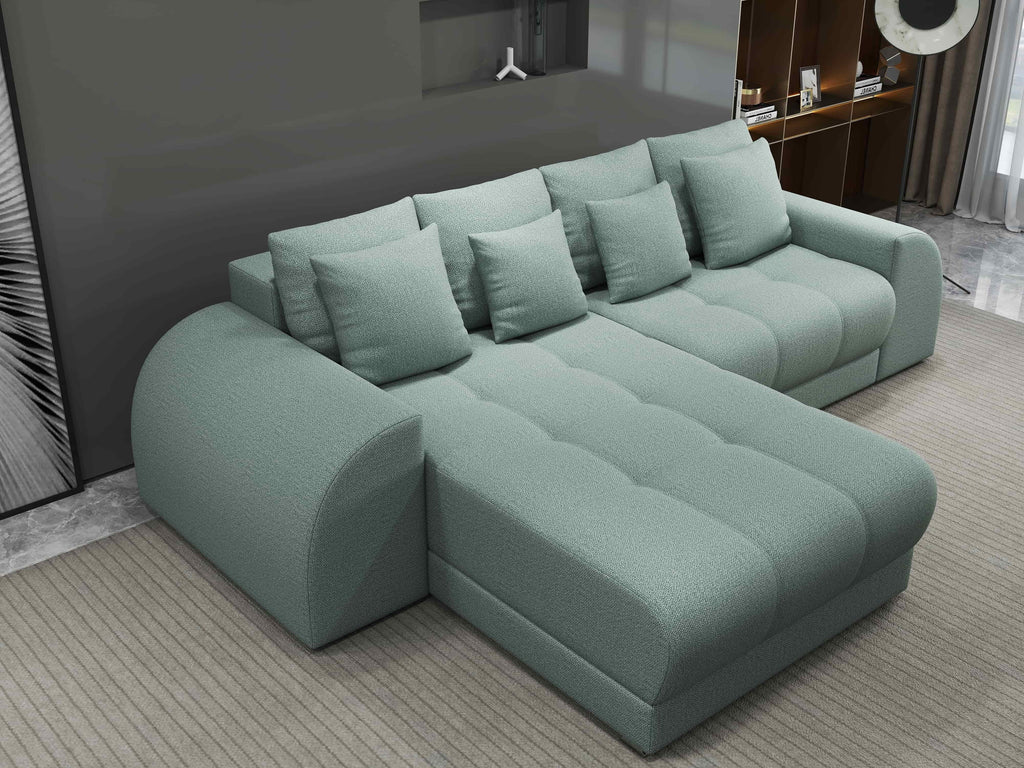 Colțar extensibil dumonde cu ladă de depozitare si sezut confortabil din spuma high-density, Verona Enjoy Mint 290x185 cm