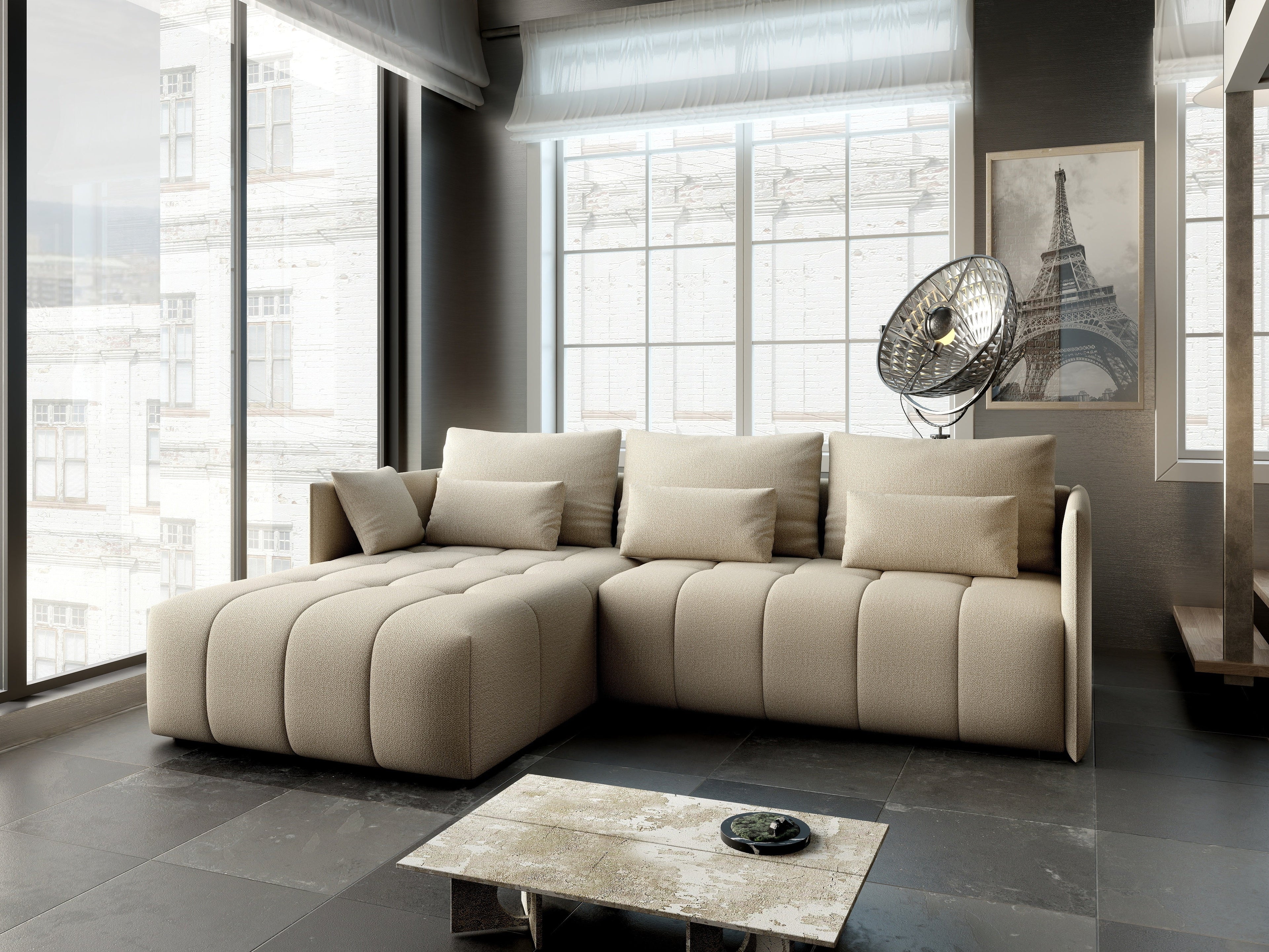 Colțar extensibil dumonde cu ladă de depozitare si sezut confortabil din spuma high-density, Malta Enjoy Camel 235x185 cm