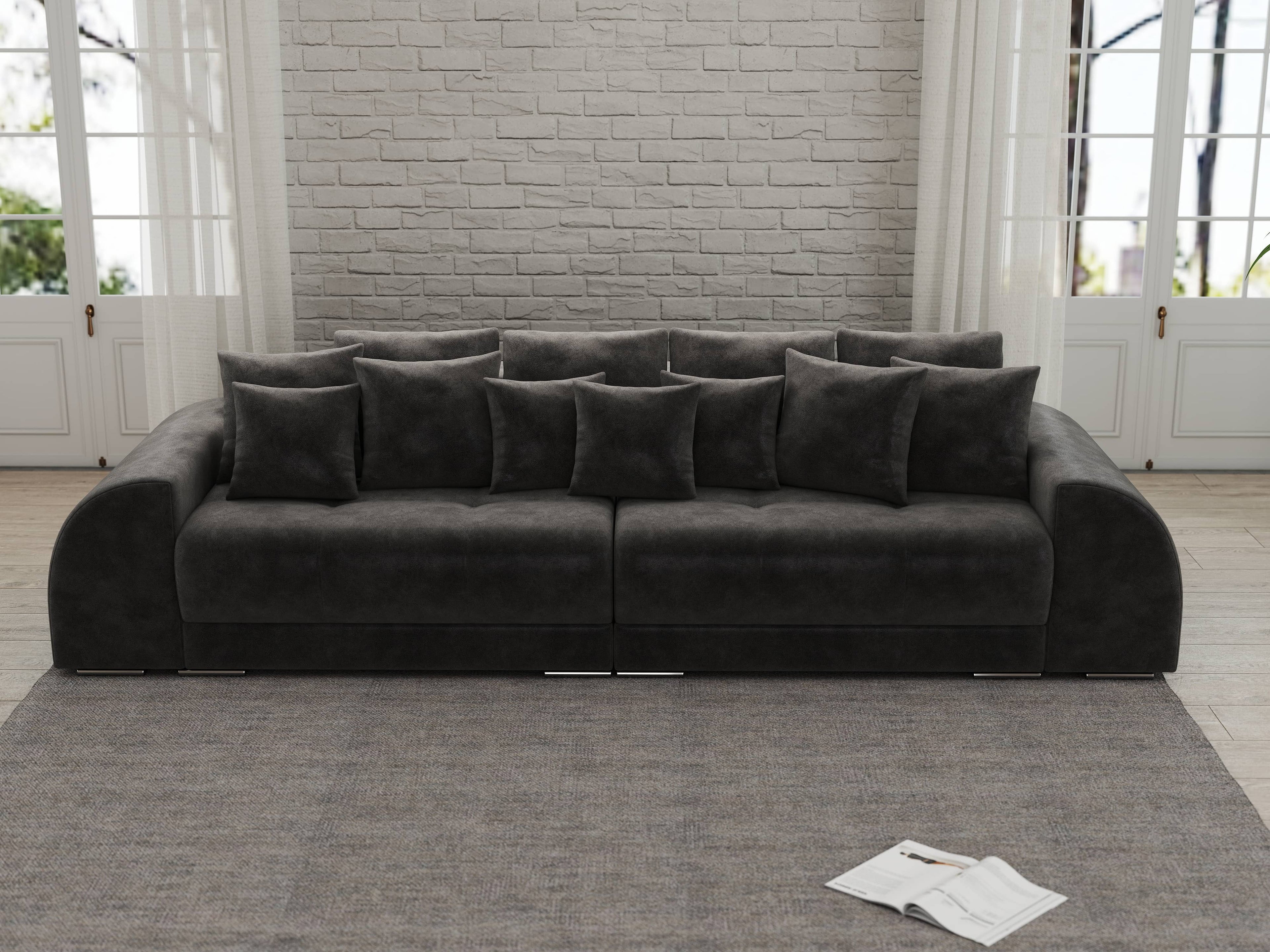 Canapea extensibilă dumonde cu 2 lăzi de depozitare si sezut confortabil din spuma high-density, Verona Tobago Anthracit 310x100 cm