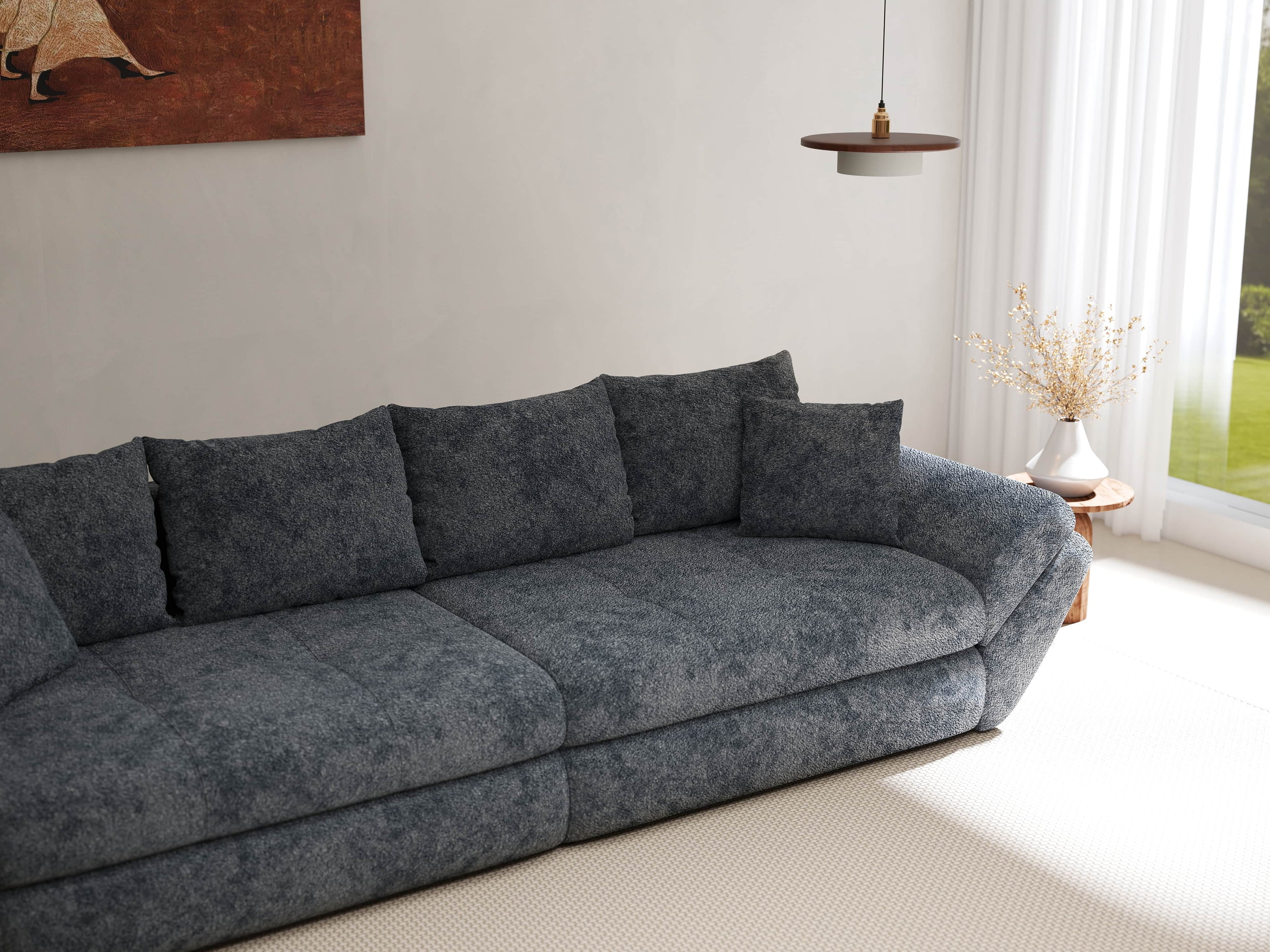 Canapea extensibilă dumonde cu ladă de depozitare si sezut confortabil din spuma high-density, Loana Euphoria Grafit 300x100 cm