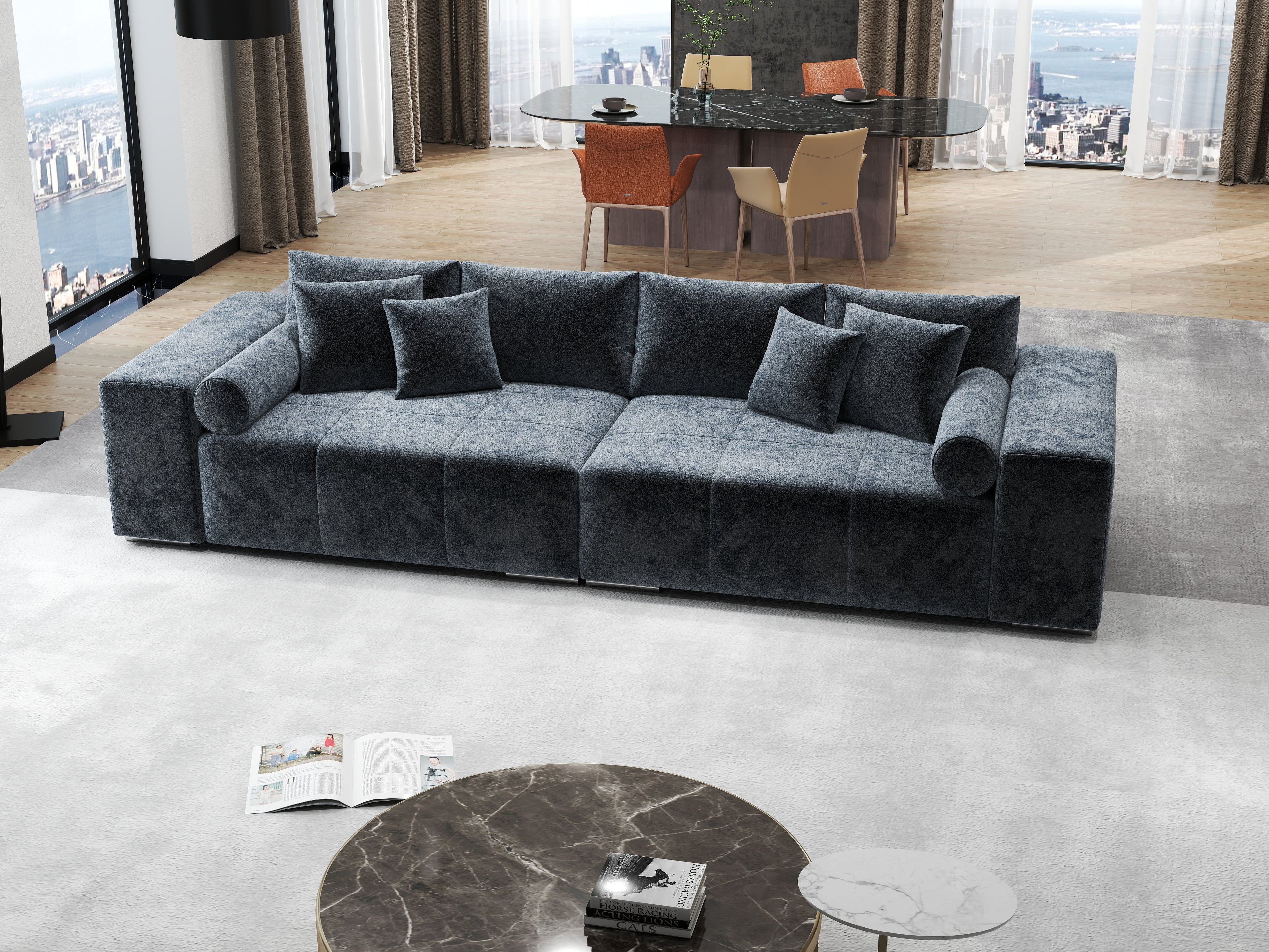Canapea extensibilă dumonde cu ladă de depozitare si sezut confortabil din spuma high-density, Marbela Euphoria Grafit XXL 295x100 cm