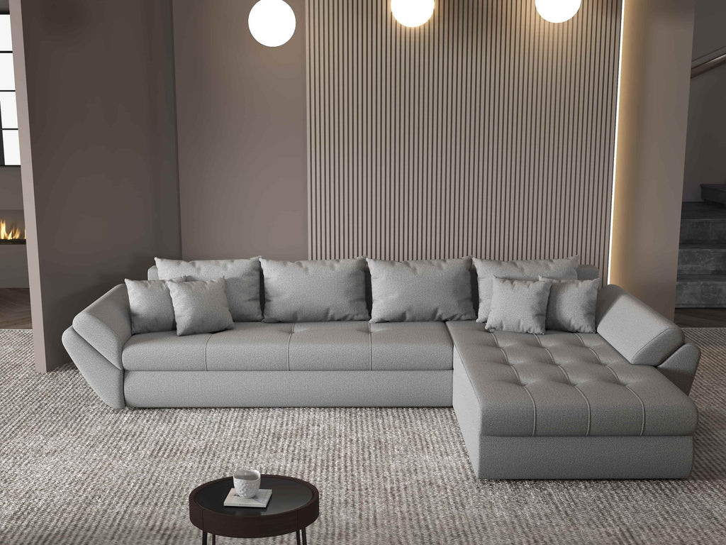 Colțar extensibil dumonde cu ladă de depozitare si sezut confortabil din spuma high-density, Loana XL Enjoy Gri II 335x185 cm