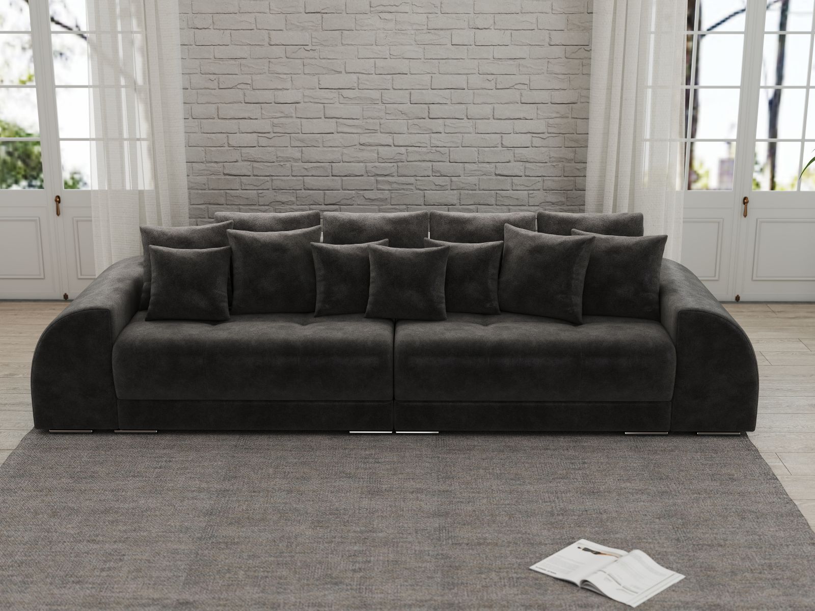 Canapea extensibilă dumonde cu 2 lăzi de depozitare si sezut confortabil din spuma high-density, Verona Madagaskar Black 310x100 cm