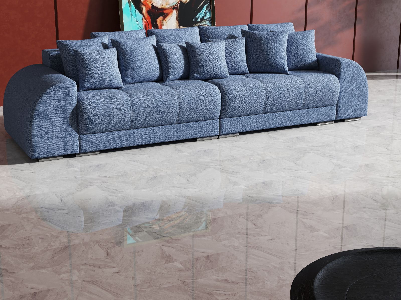 Canapea extensibilă dumonde cu 2 lăzi de depozitare si sezut confortabil din spuma high-density, Verona Enjoy Blue 310x100 cm