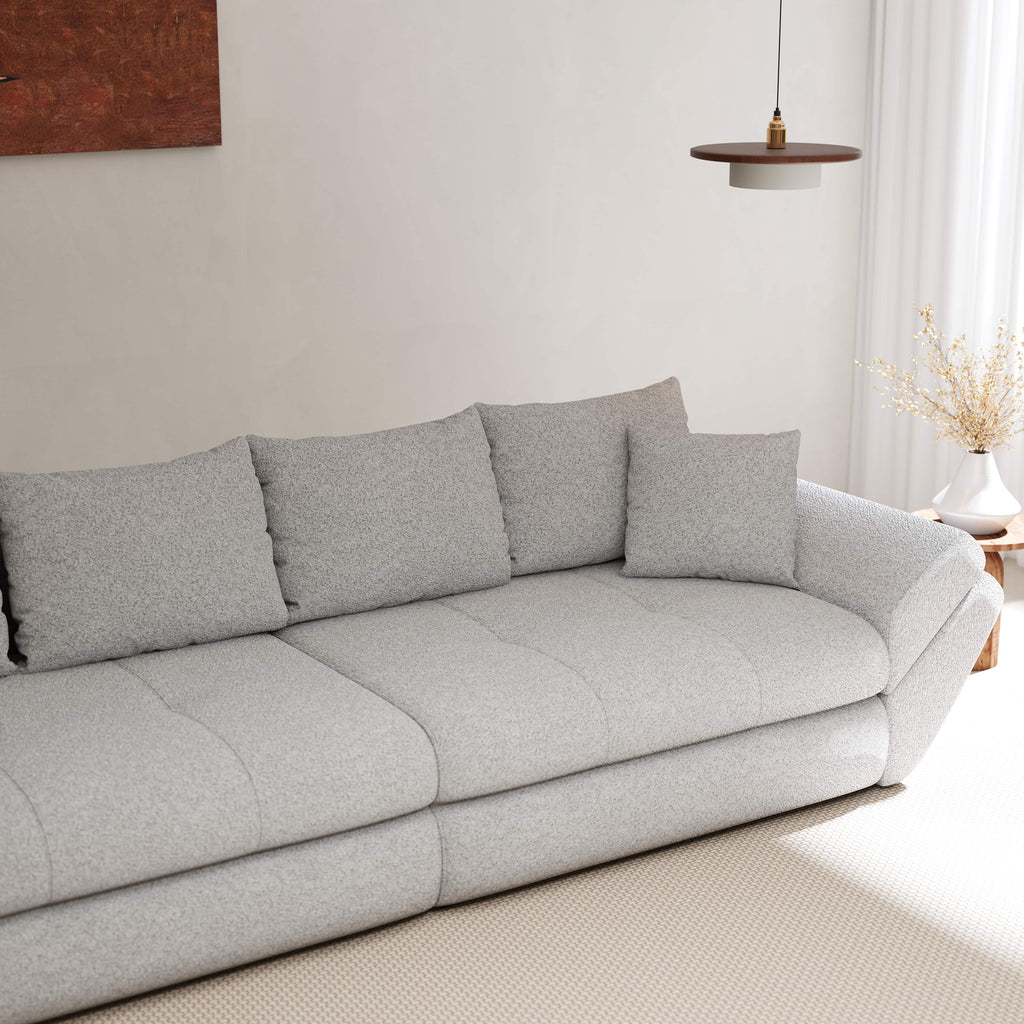 Canapea extensibilă dumonde cu ladă de depozitare si sezut confortabil din spuma high-density, Loana Euphoria Dove 300x100 cm