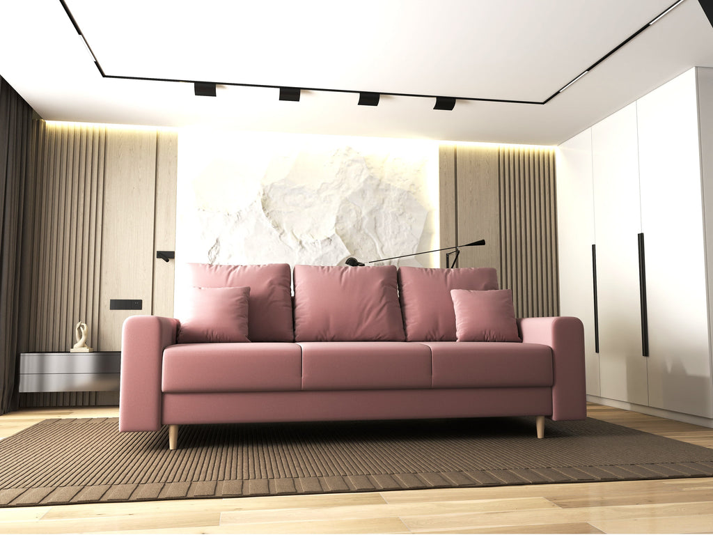 Canapea extensibilă dumonde cu ladă de depozitare si sezut confortabil din spuma high-density, Kronos Royal Roz 210x100 cm