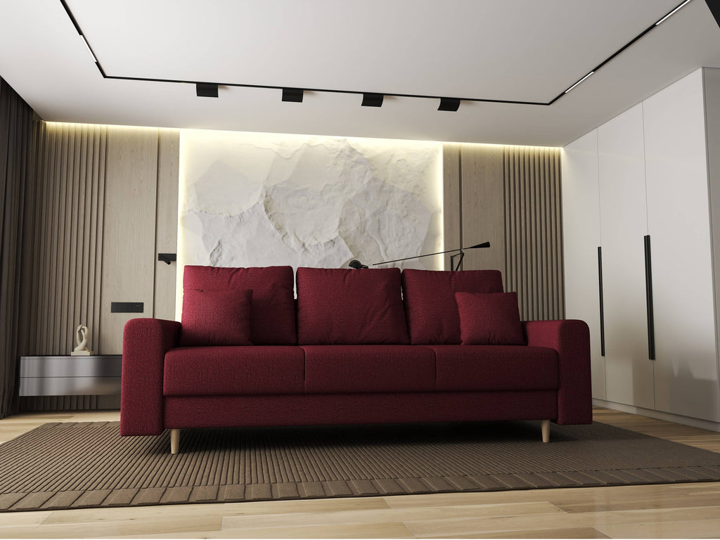 Canapea extensibilă dumonde cu ladă de depozitare si sezut confortabil din spuma high-density, Kronos Enjoy Rosu 210x100 cm