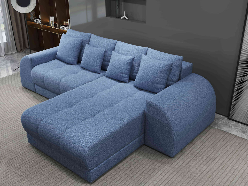 Colțar extensibil dumonde cu ladă de depozitare si sezut confortabil din spuma high-density, Verona Enjoy Albastru II 290x185 cm