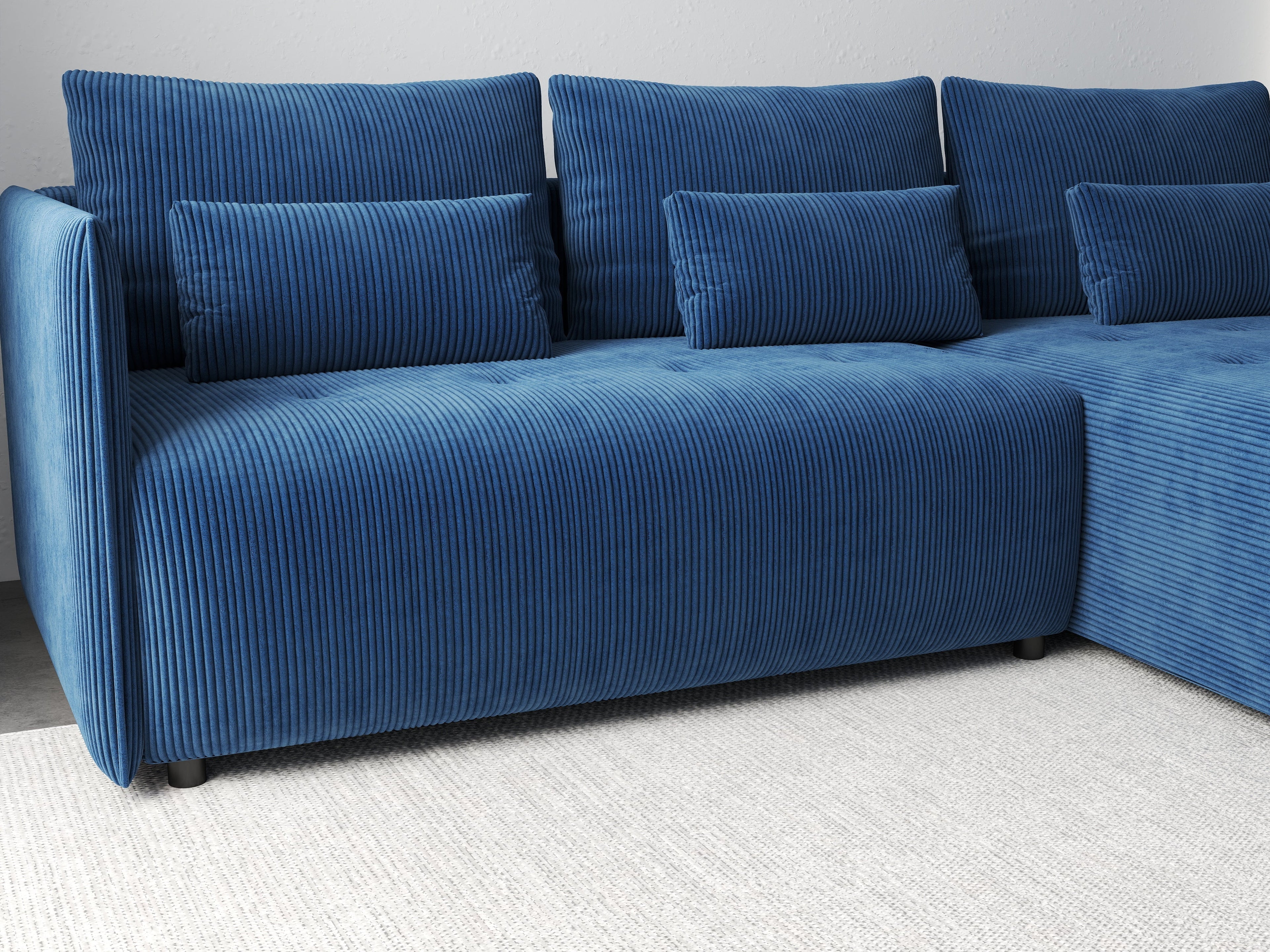 Colțar extensibil dumonde cu ladă de depozitare si sezut confortabil din spuma high-density, Malta Zoom Blue 235x185 cm