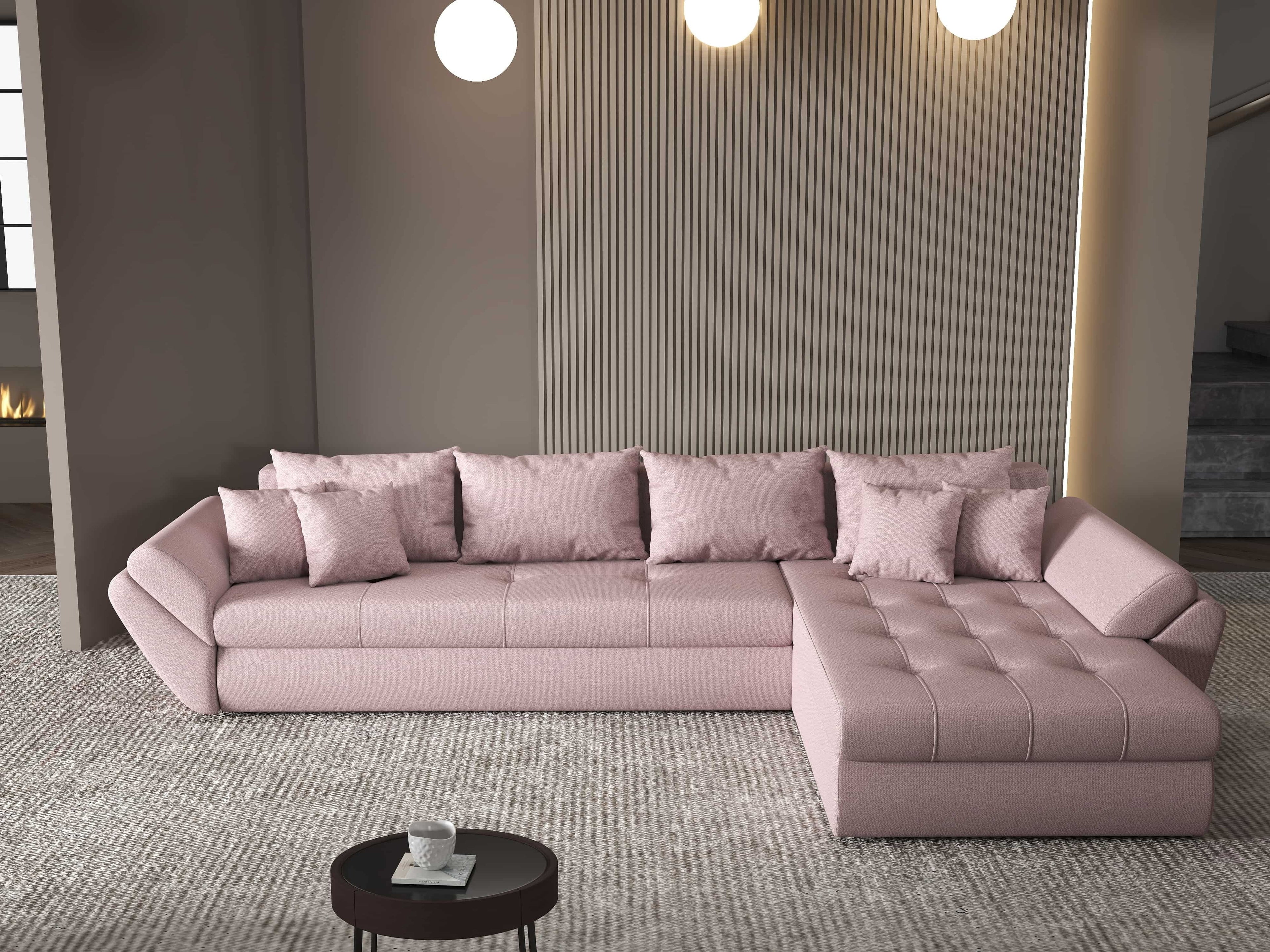 Colțar extensibil dumonde cu ladă de depozitare si sezut confortabil din spuma high-density, Loana XL Enjoy Flamingo II 335x185 cm