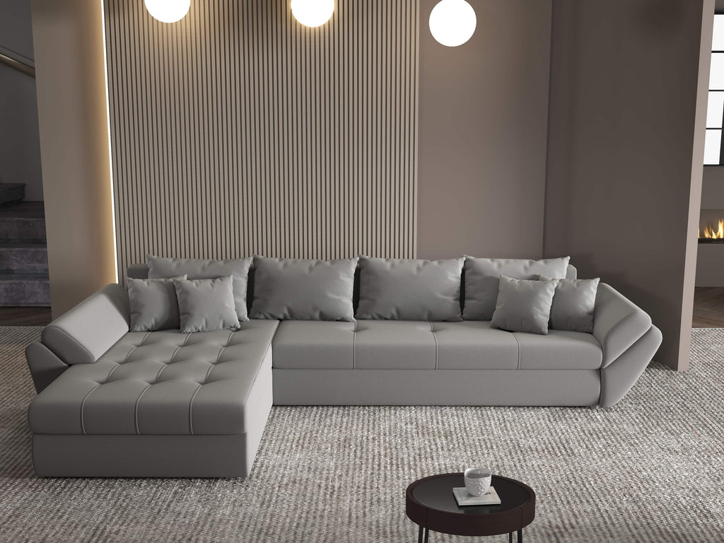 Colțar extensibil dumonde cu ladă de depozitare si sezut confortabil din spuma high-density, Loana XL Royal Gri 335x185 cm