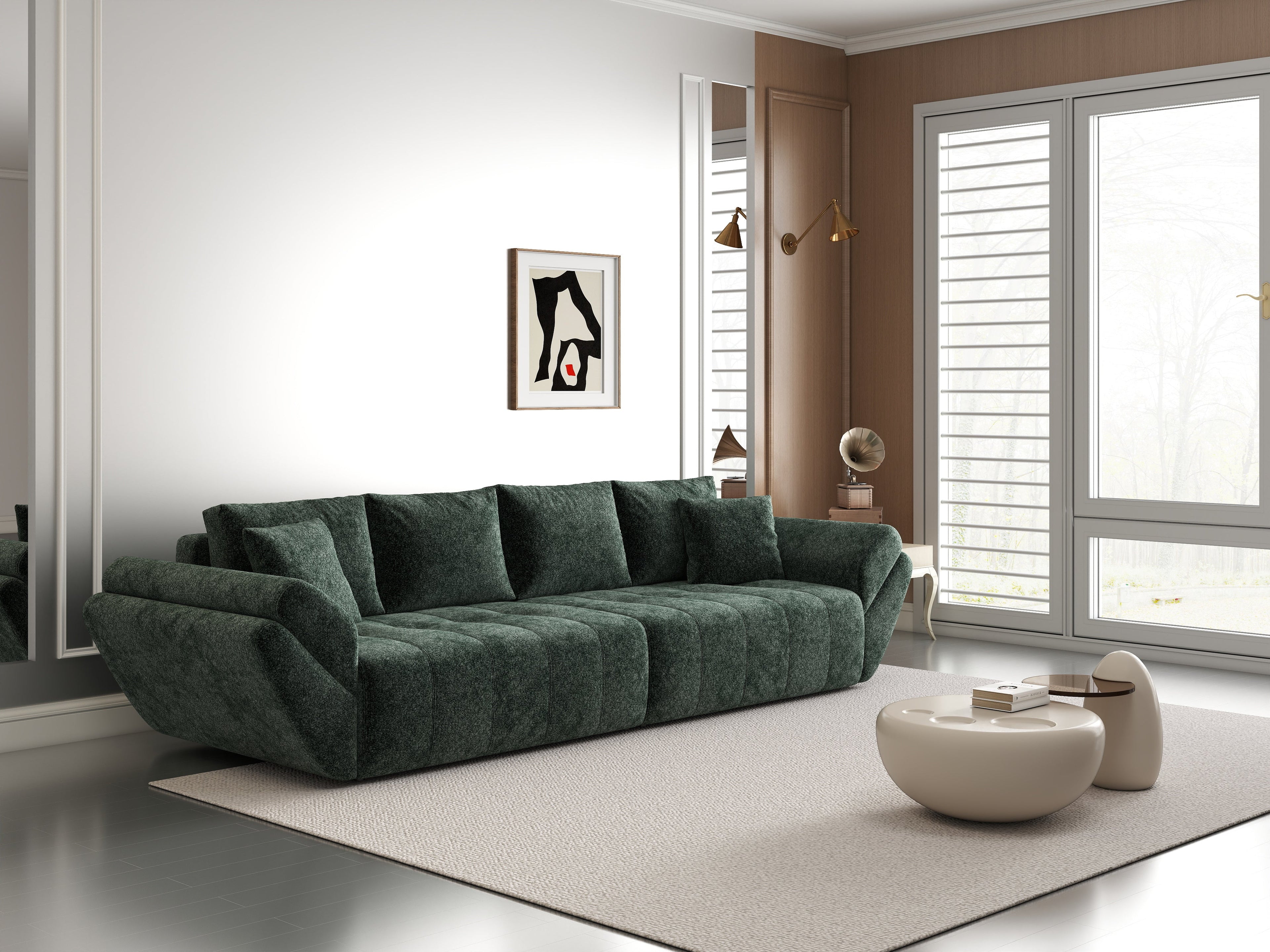 Canapea extensibilă dumonde cu ladă de depozitare si sezut confortabil din spuma high-density, Berlin Euphoria Green 300x100 cm