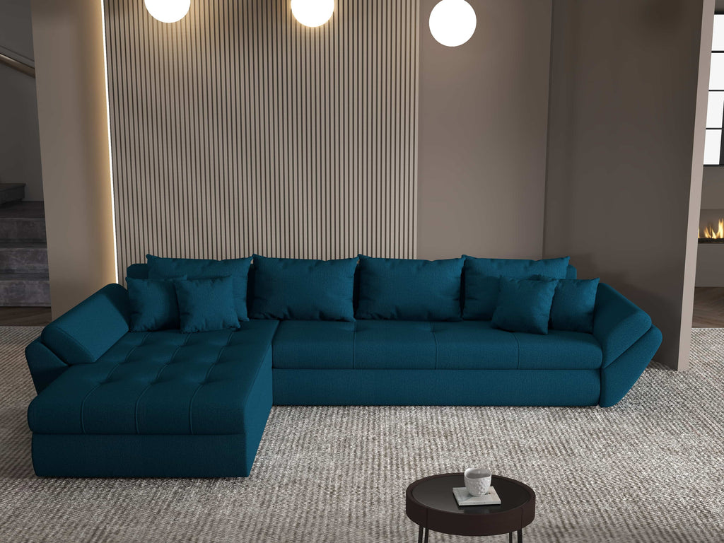 Colțar extensibil dumonde cu ladă de depozitare si sezut confortabil din spuma high-density, Loana XL Enjoy Petrol 335x185 cm