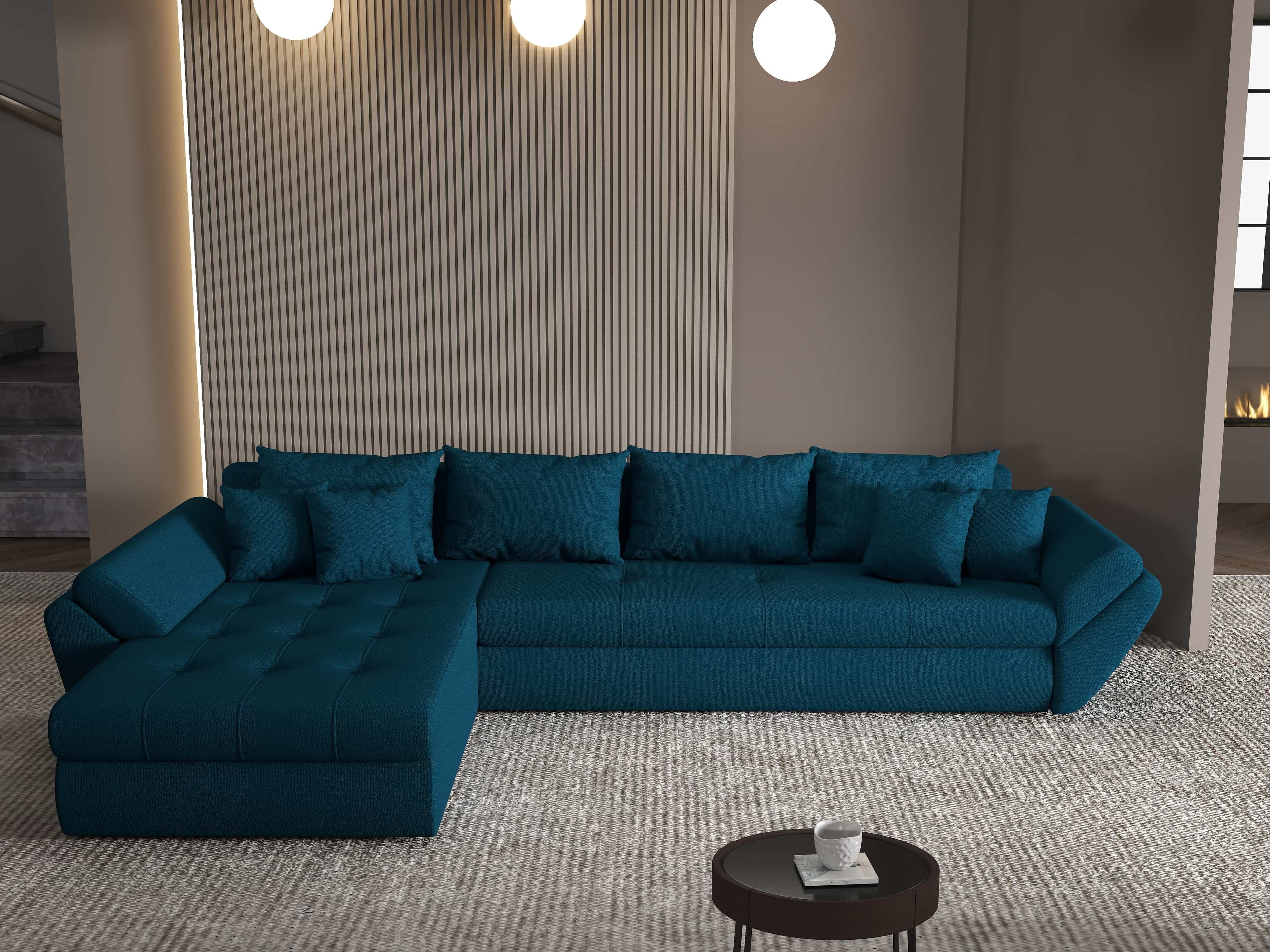 Colțar extensibil dumonde cu ladă de depozitare si sezut confortabil din spuma high-density, Loana XL Enjoy Petrol 335x185 cm