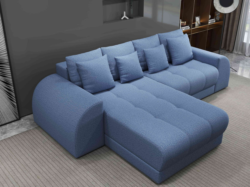 Colțar extensibil dumonde cu ladă de depozitare si sezut confortabil din spuma high-density, Verona Enjoy Albastru 290x185 cm