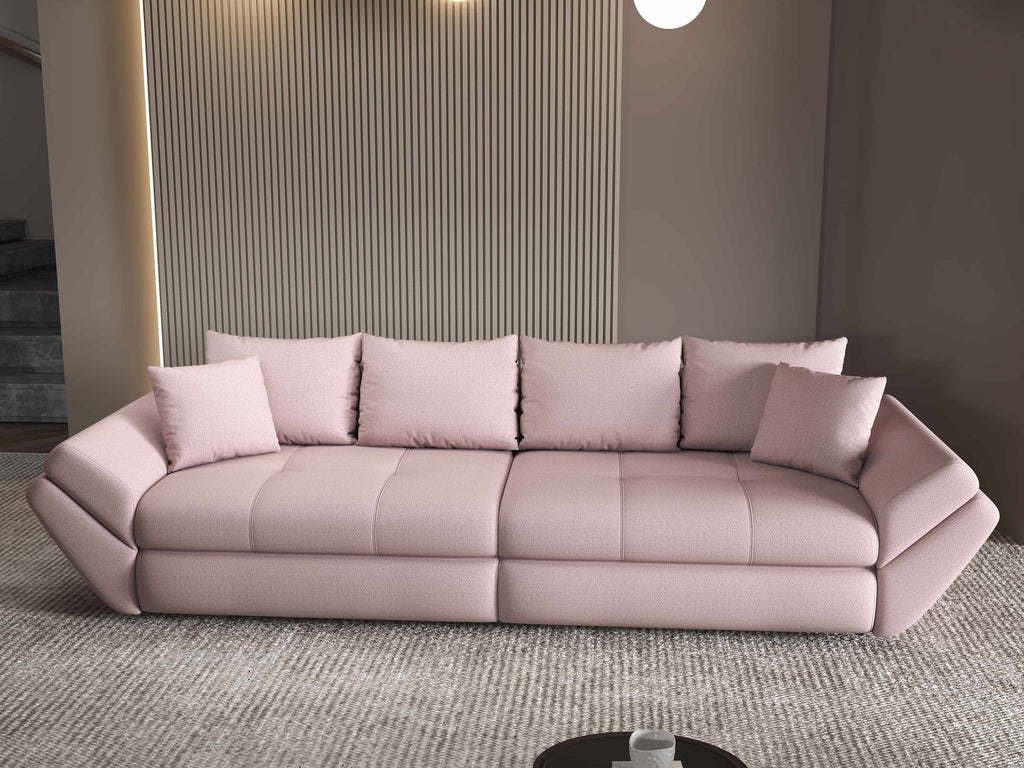 Canapea extensibilă dumonde cu ladă de depozitare si sezut confortabil din spuma high-density, Loana Enjoy Roz 300x100 cm