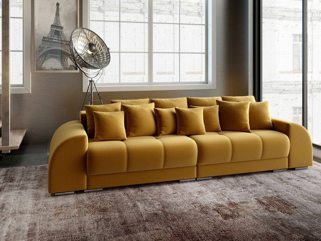 Canapea extensibilă dumonde cu 2 lăzi de depozitare si sezut confortabil din spuma high-density, Verona Royal Mustar 310x100 cm