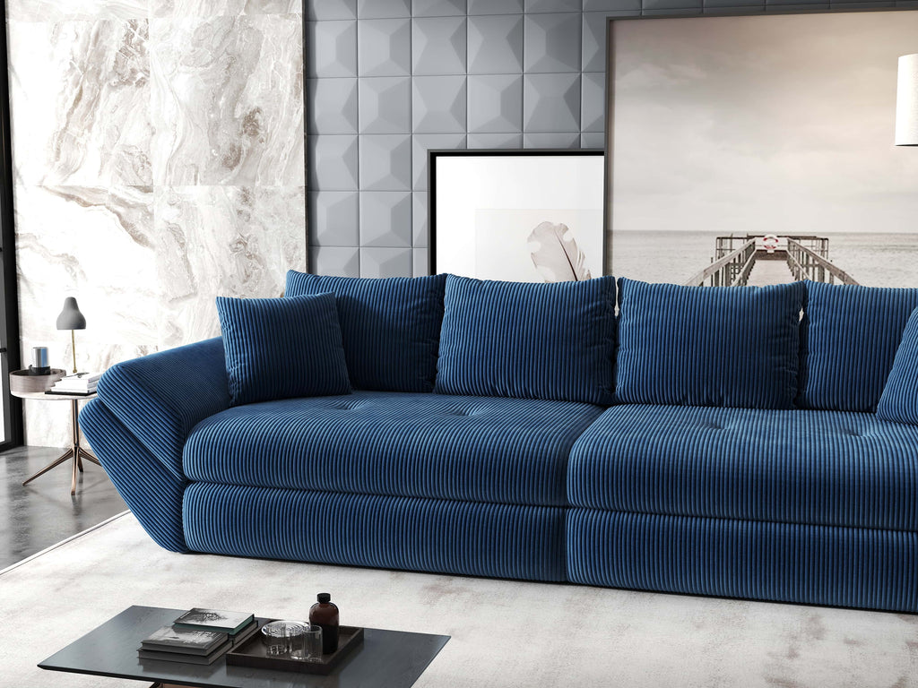 Canapea extensibilă dumonde cu ladă de depozitare si sezut confortabil din spuma high-density, Loana Zoom Albastru 300x100 cm