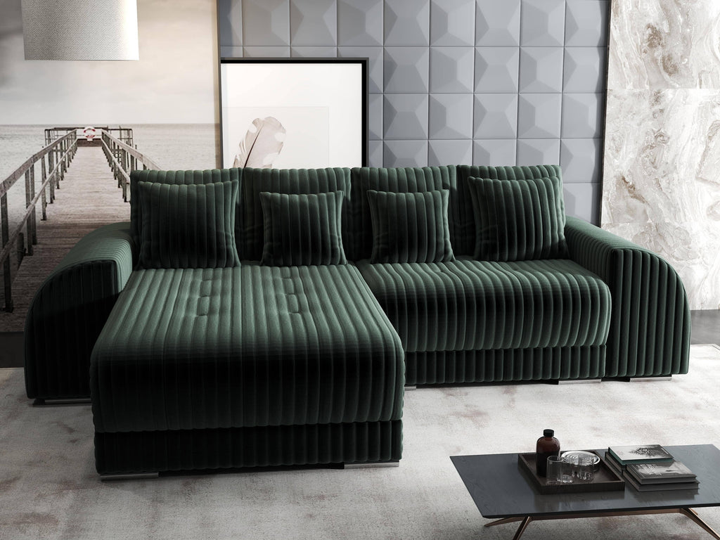Colțar extensibil dumonde cu ladă de depozitare si sezut confortabil din spuma high-density, Verona Ambience Verde 290x185 cm