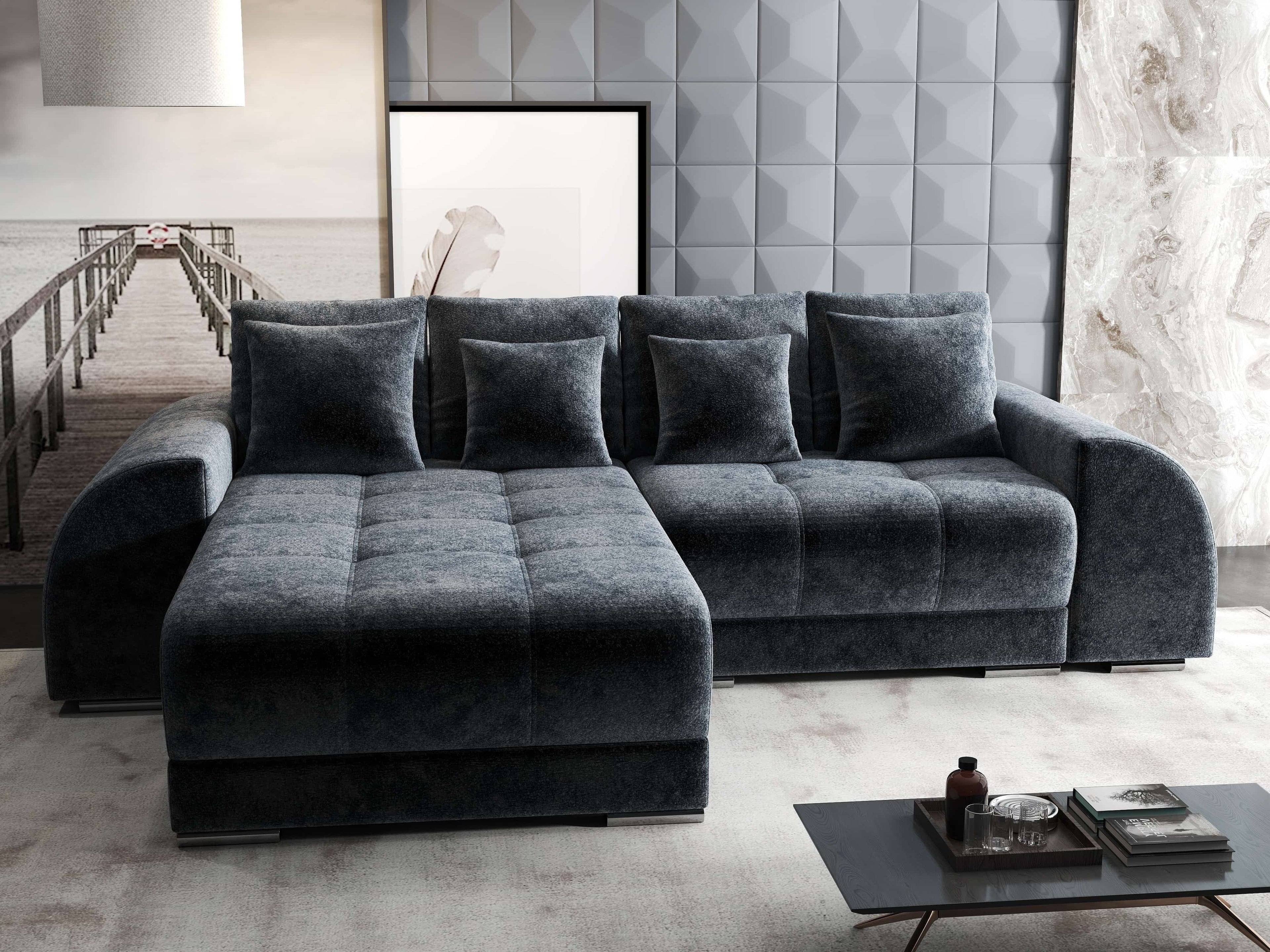 Colțar extensibil dumonde cu ladă de depozitare si sezut confortabil din spuma high-density, Verona Euphoria Grafit 290x185 cm