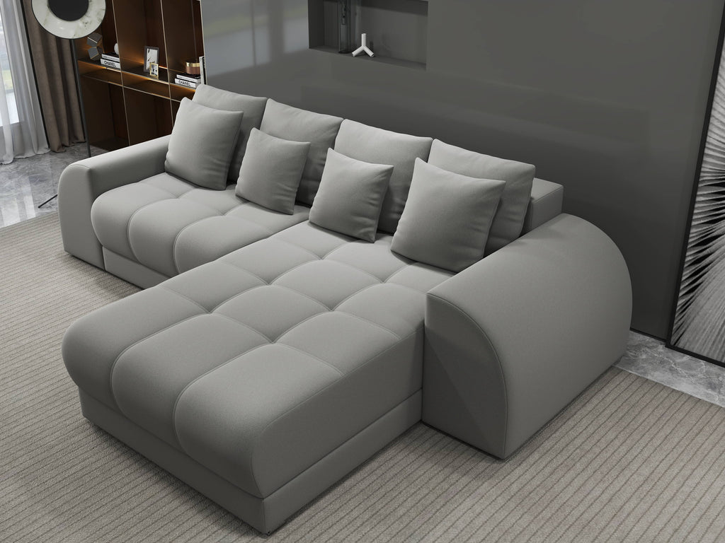 Colțar extensibil dumonde cu ladă de depozitare si sezut confortabil din spuma high-density, Verona Royal Gri II 290x185 cm