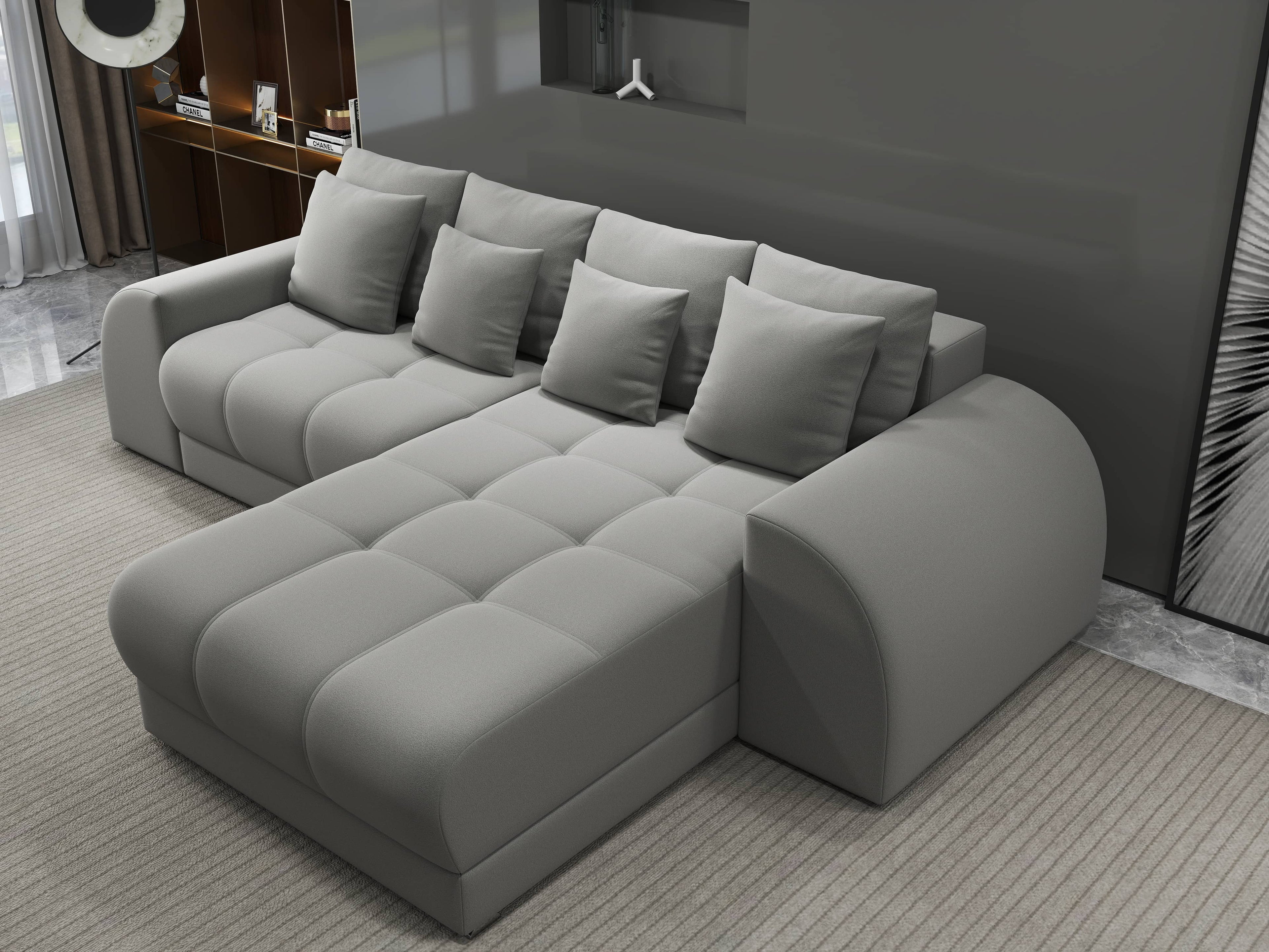 Colțar extensibil dumonde cu ladă de depozitare si sezut confortabil din spuma high-density, Verona Royal Gri II 290x185 cm