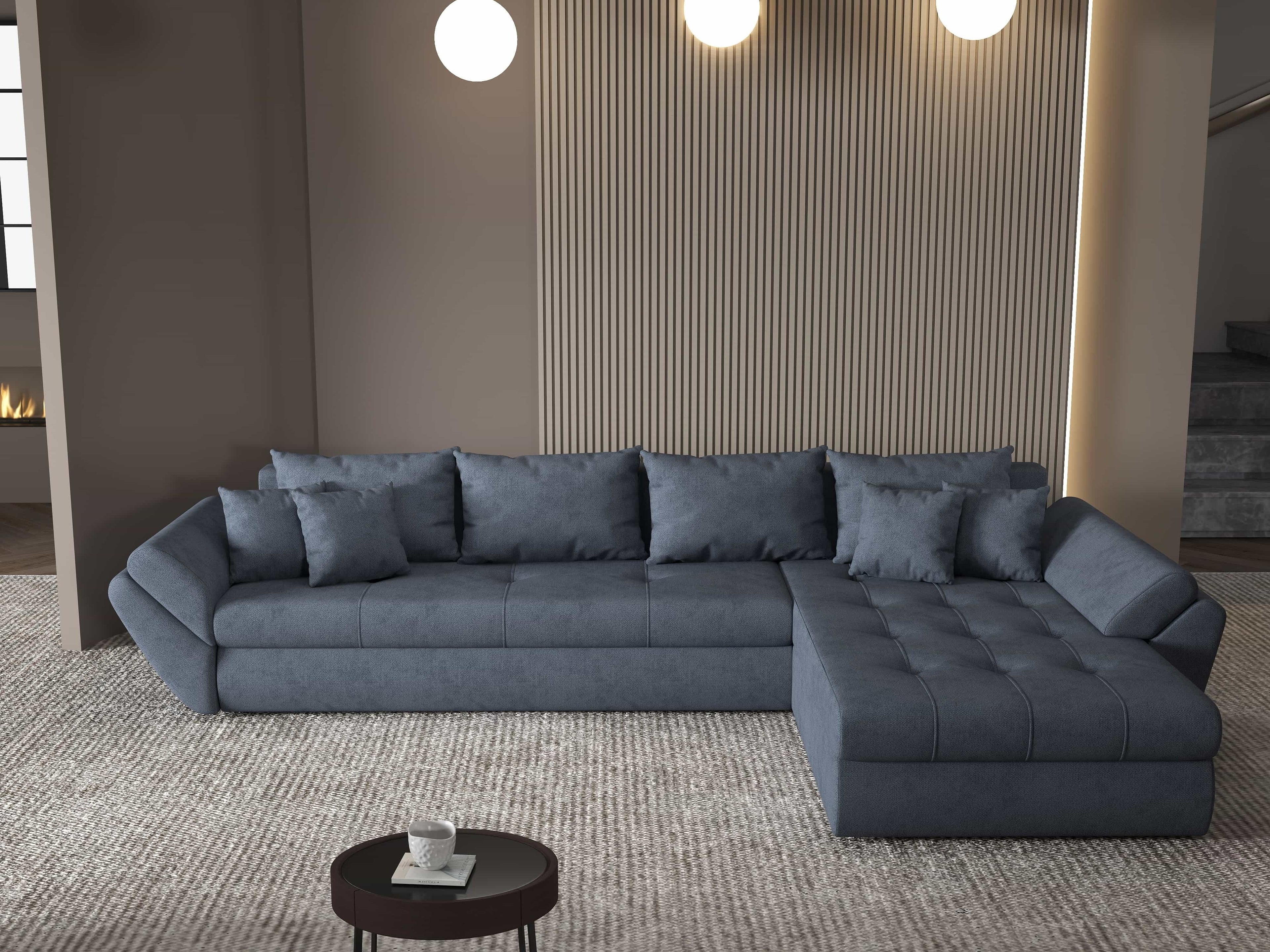 Colțar extensibil dumonde cu ladă de depozitare si sezut confortabil din spuma high-density, Loana XL Enjoy Antracit II 335x185 cm