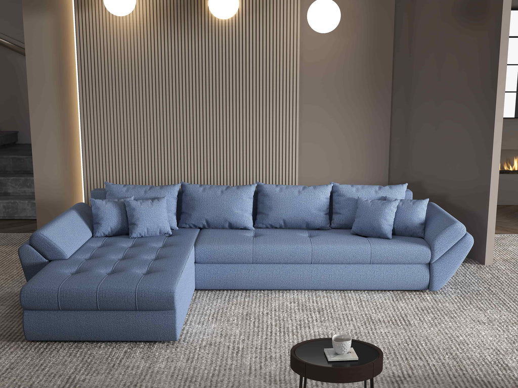 Colțar extensibil dumonde cu ladă de depozitare si sezut confortabil din spuma high-density, Loana XL Enjoy Albastru 335x185 cm