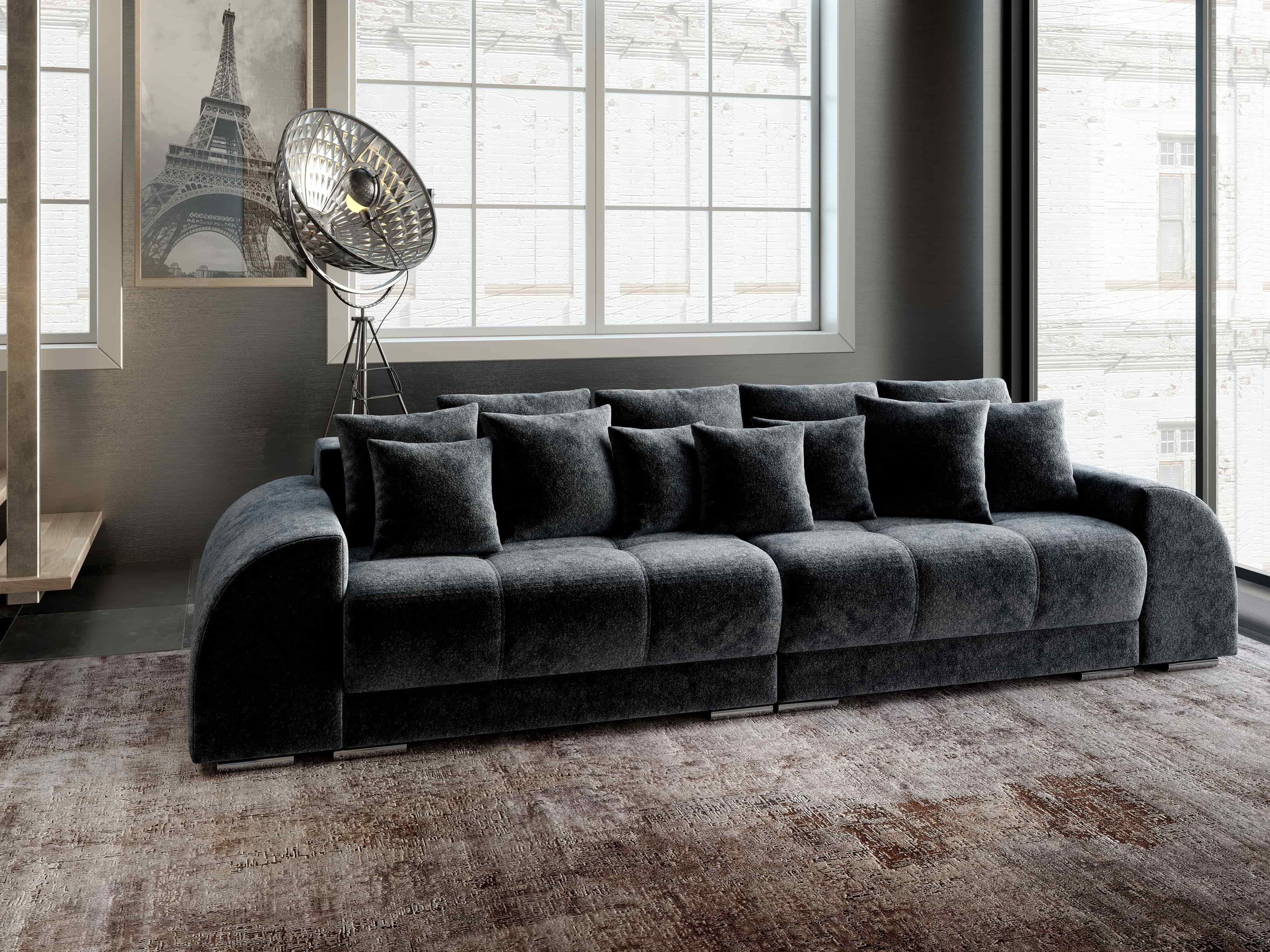 Canapea extensibilă dumonde cu 2 lăzi de depozitare si sezut confortabil din spuma high-density, Verona Euphoria Grafit 310x100 cm